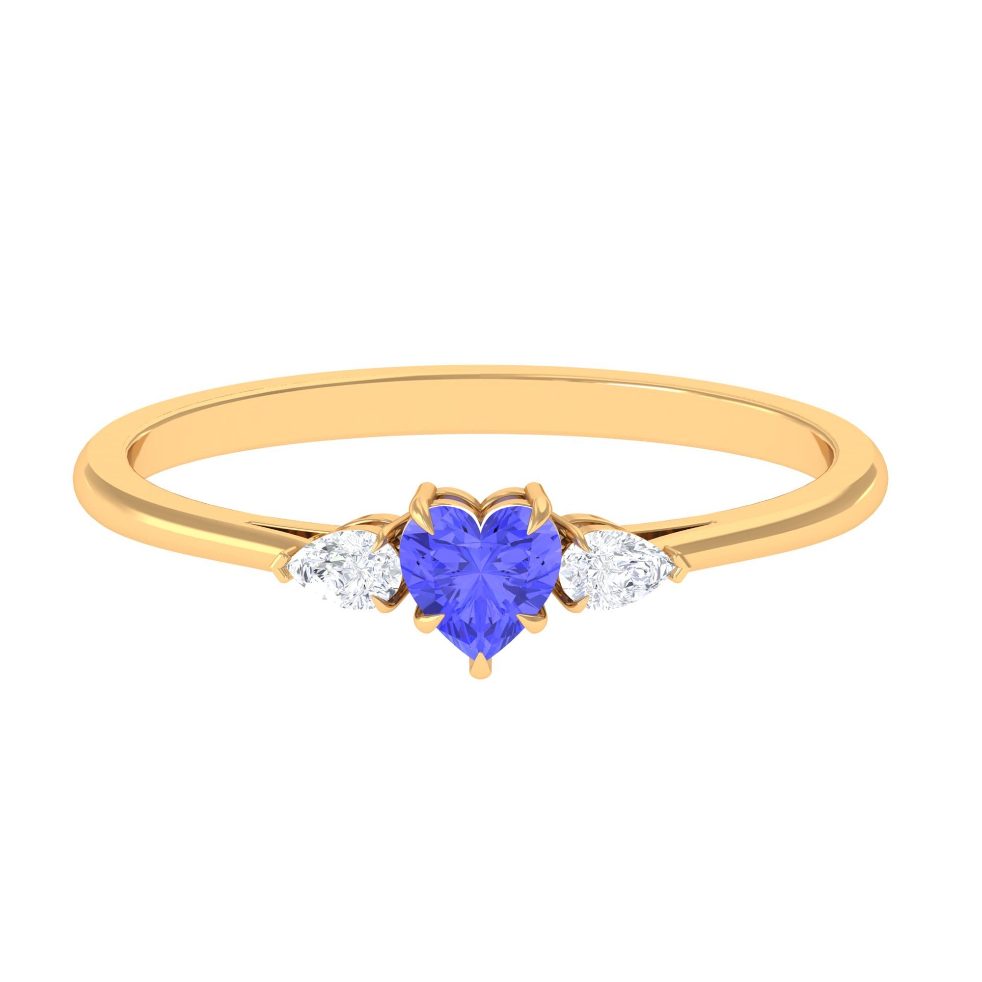 Heart Shape Tanzanite Ring – 3 Stone Promise Ring with Diamond Accent | AAA Quality