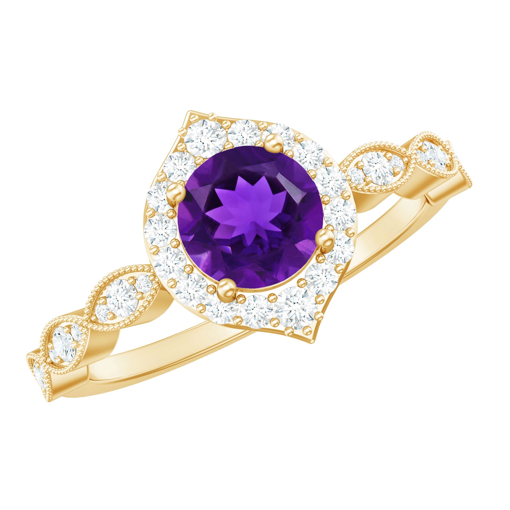 Vintage Style 1.2 Carat Amethyst and Lab Grown Diamond Halo Engagement Ring