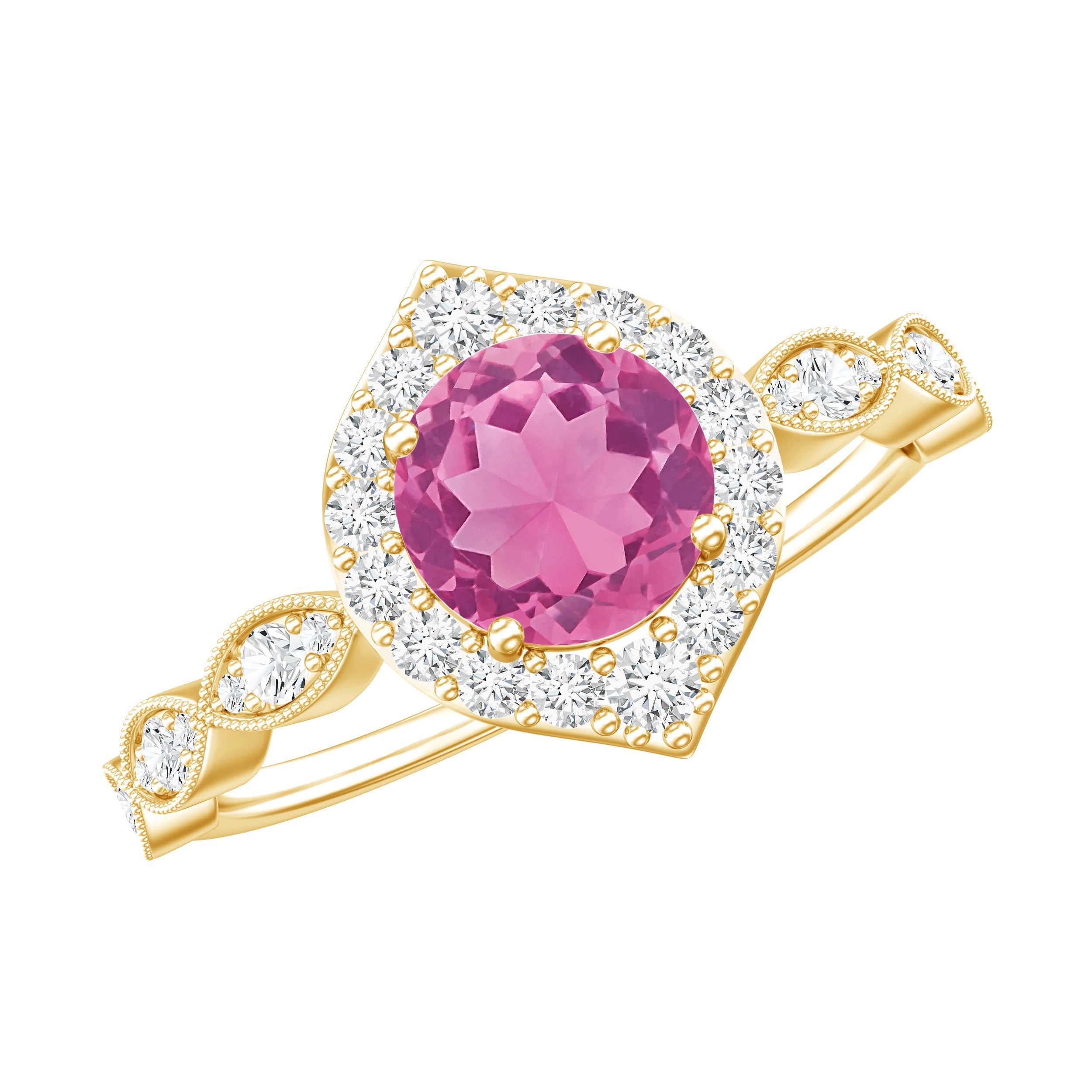 Pink Tourmaline Ring – Vintage Engagement Band with Diamond Accent & AAA Quality Gemstone