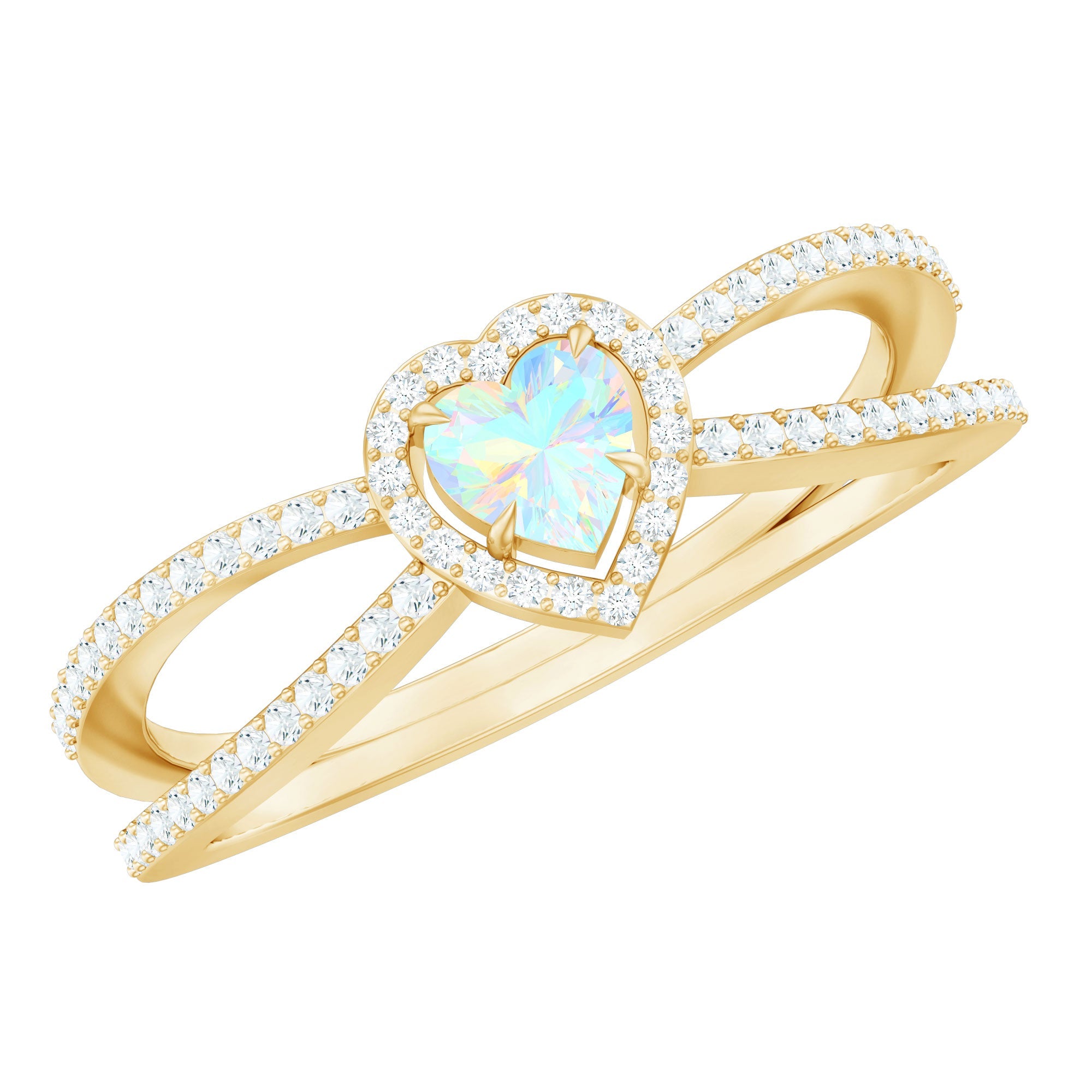 Certified Natural Ethiopian Opal Heart Shaped Engagement Ring with Diamond Halo