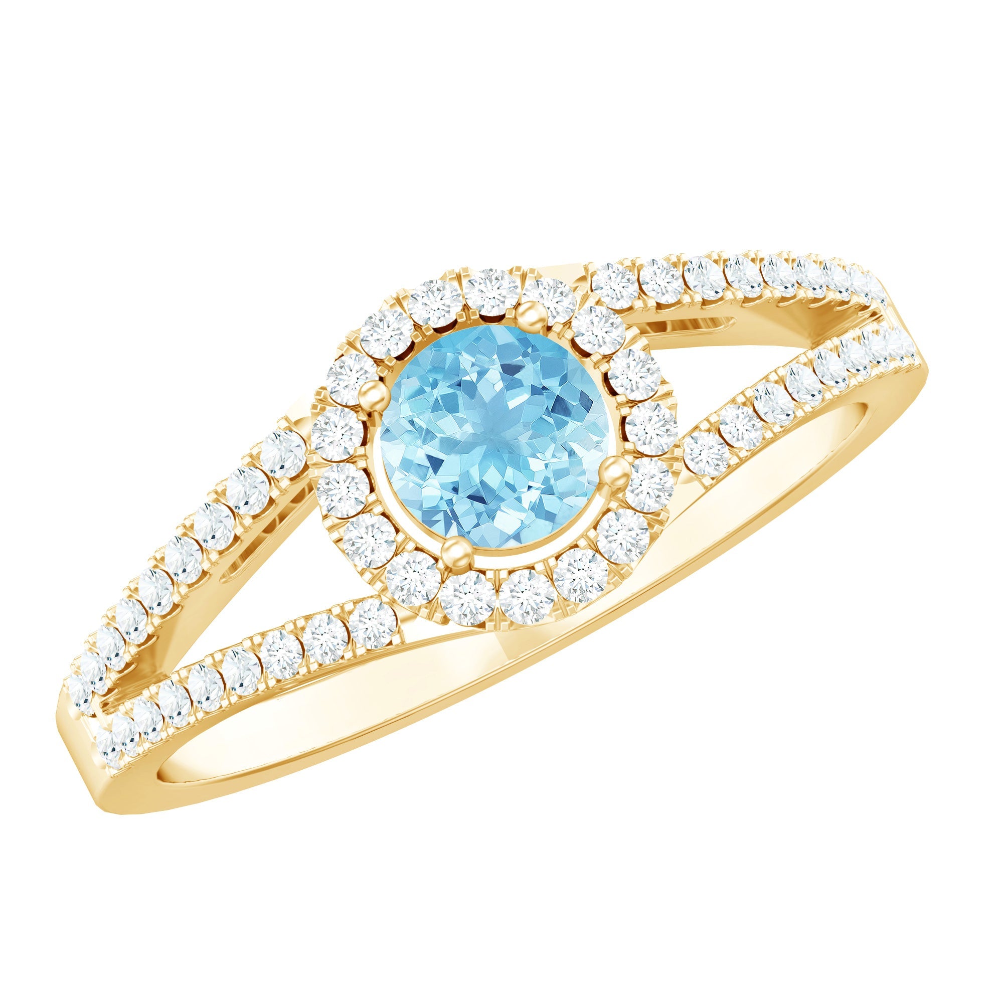 Aquamarine Engagement Ring – AAA Quality Blue Gemstone With Diamond Split Shank Band