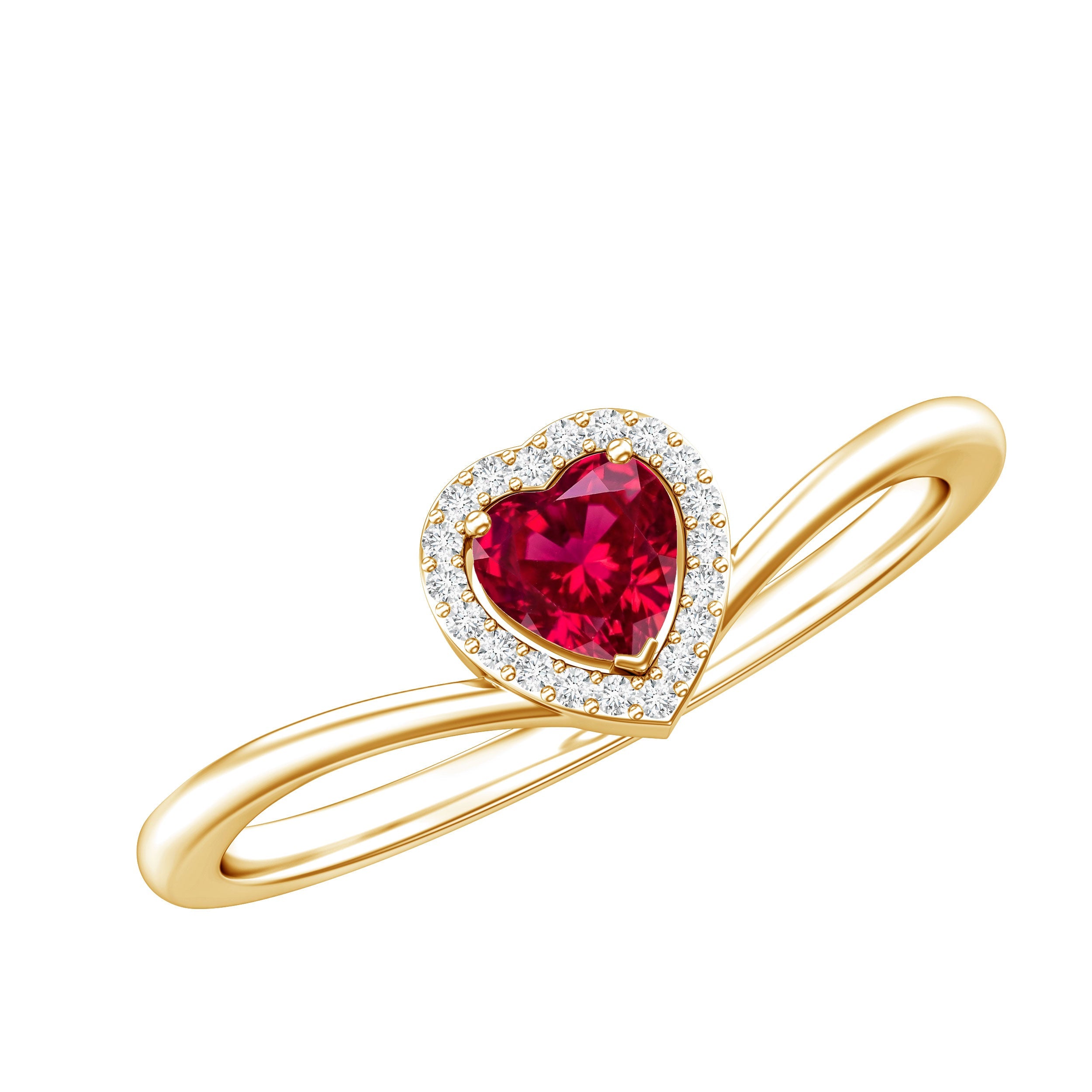 Ruby Heart Promise Ring – Lab Grown Ruby Diamond Halo Ring For Her Gift