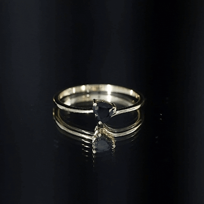 Natural Black Spinel Heart Promise Ring in East West Style