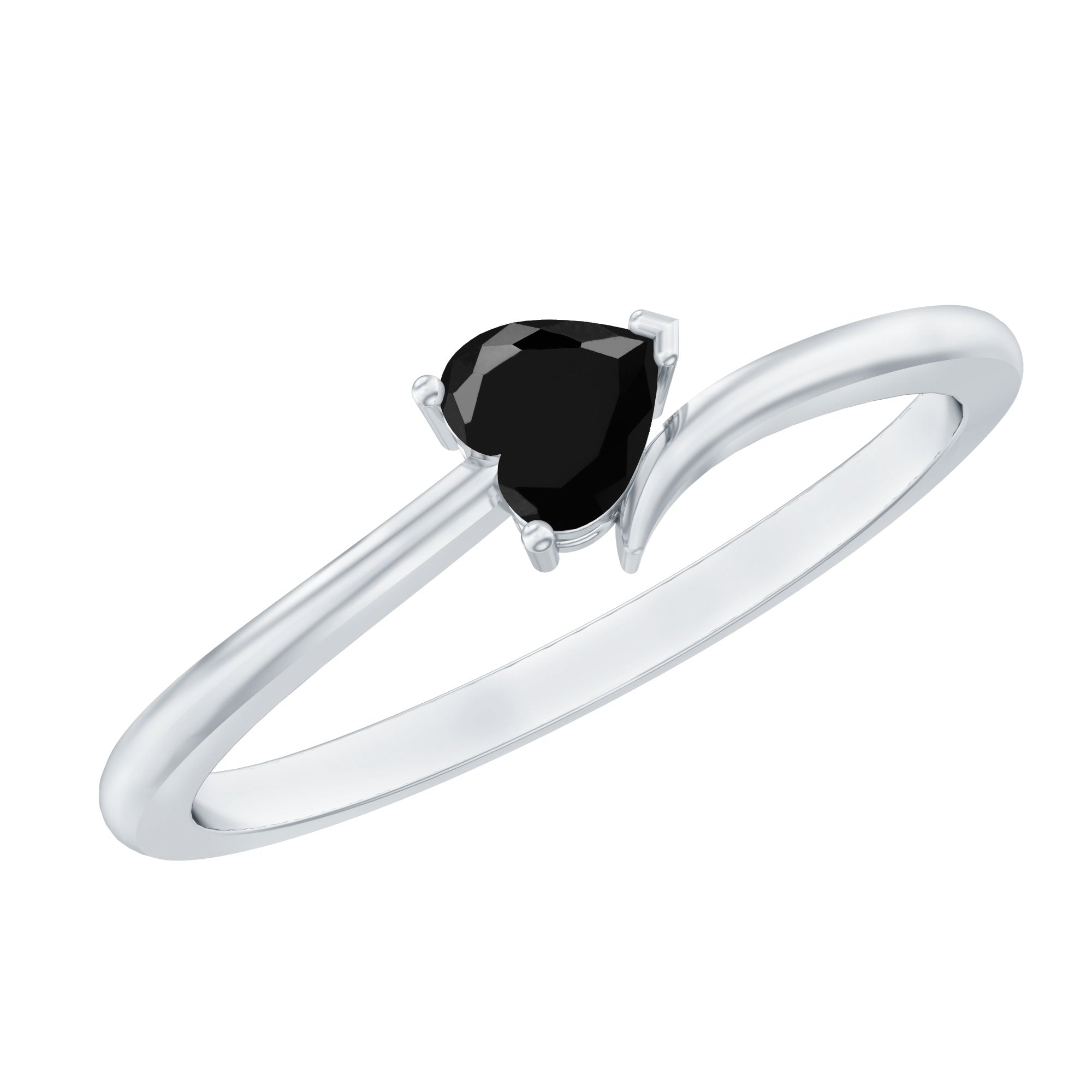 Natural Black Spinel Heart Promise Ring in East West Style