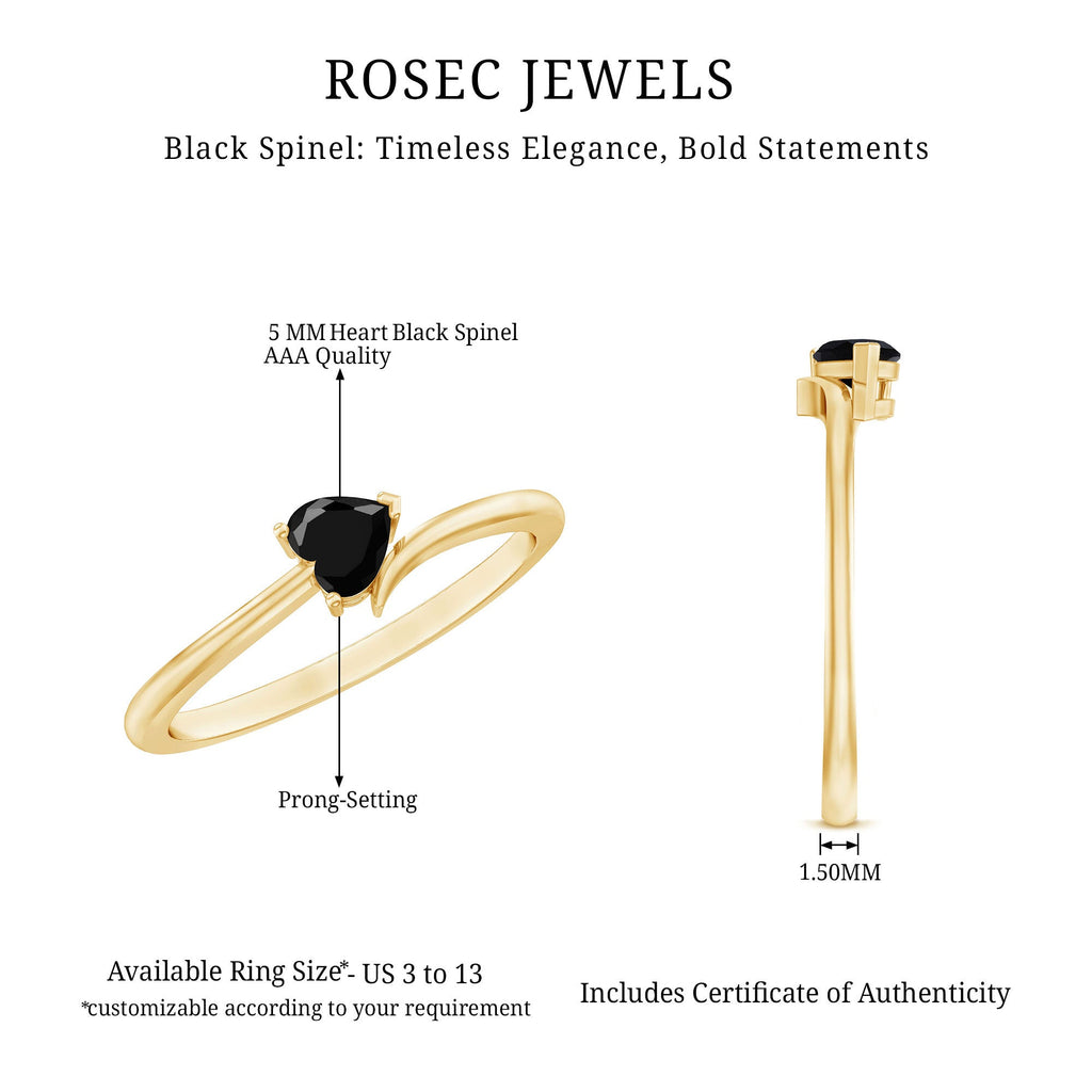 Natural Black Spinel Heart Promise Ring in East West Style