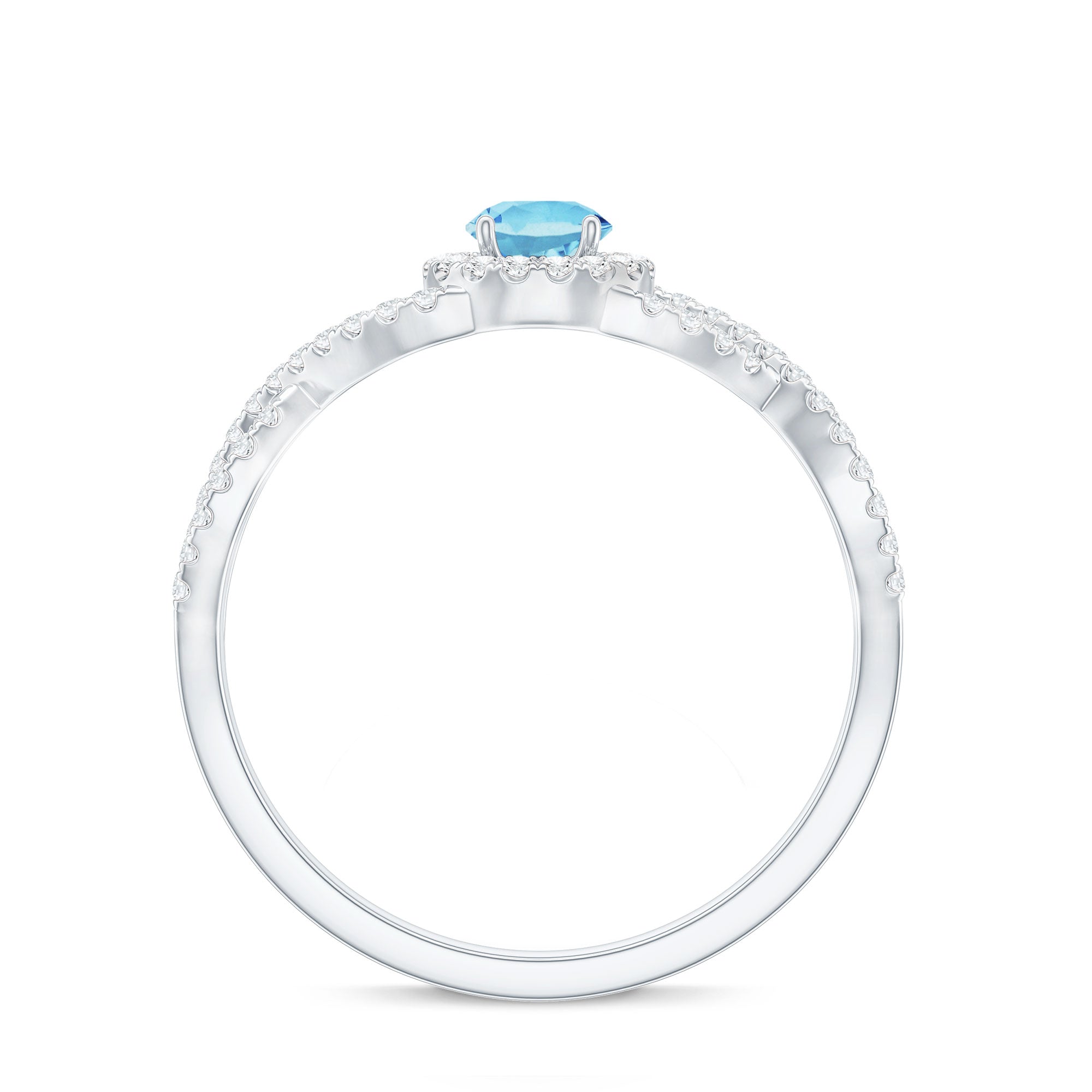 Aquamarine Engagement Ring – Diamond Halo Ring With Criss Cross Band Design