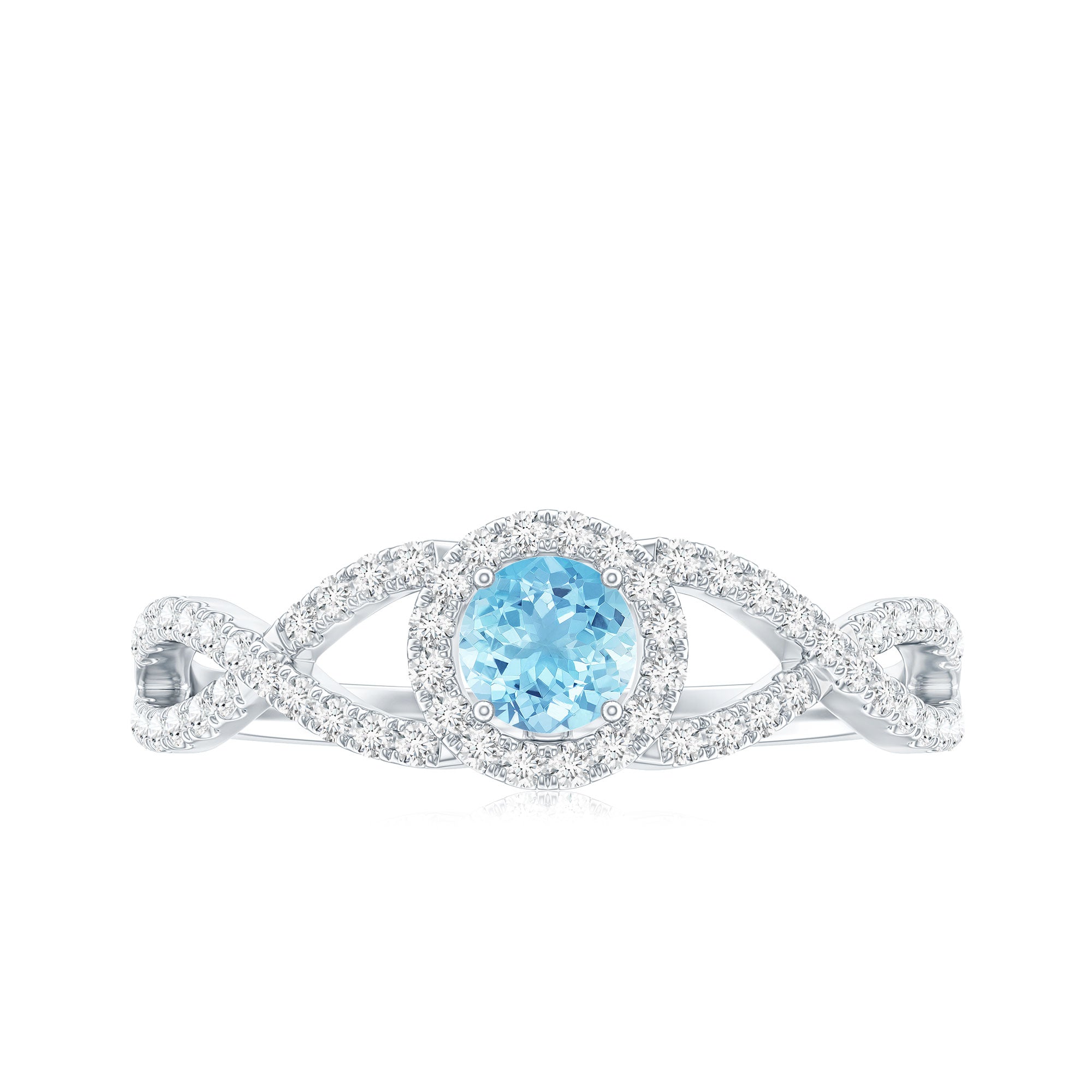 Aquamarine Engagement Ring – Diamond Halo Ring With Criss Cross Band Design