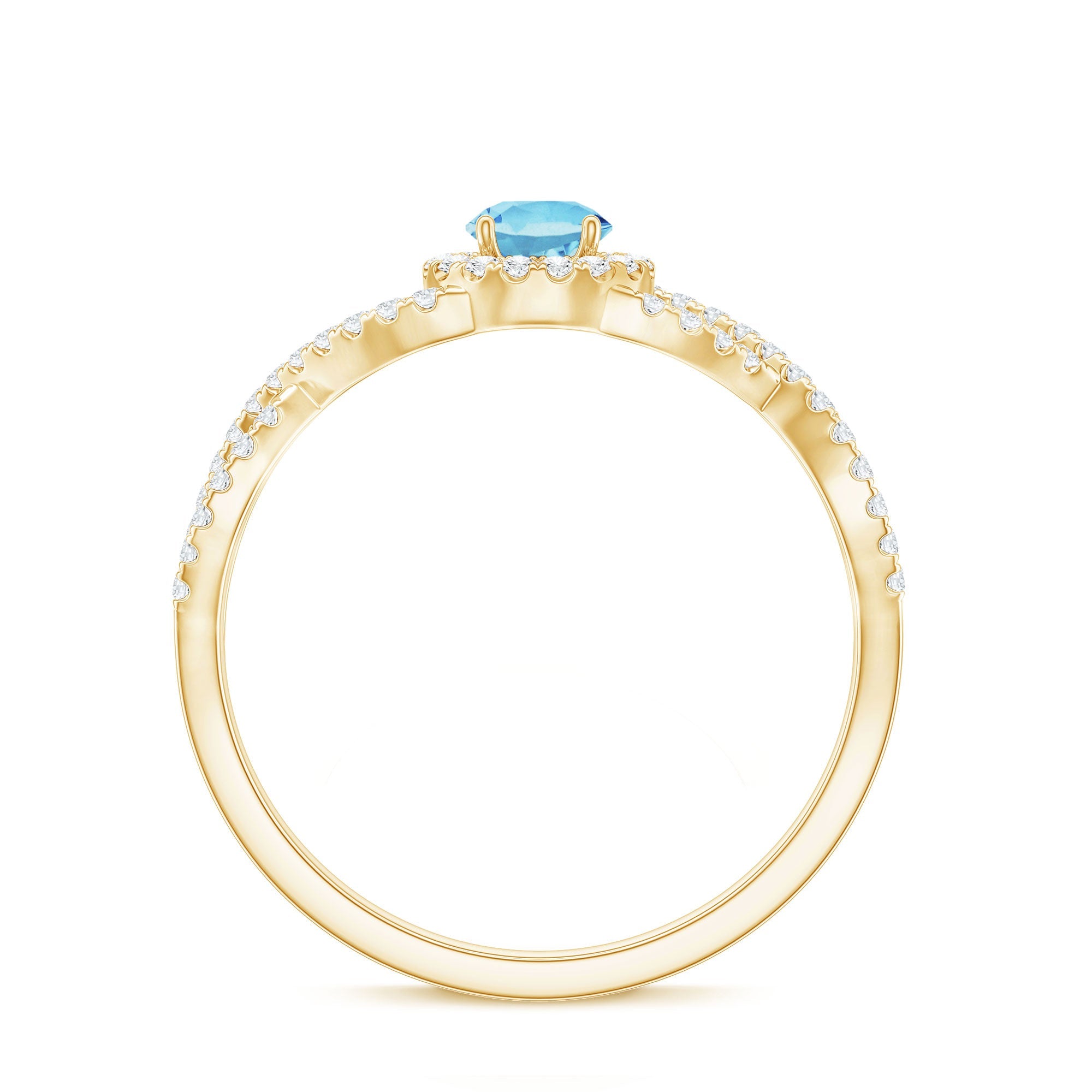 Aquamarine Engagement Ring – Diamond Halo Ring With Criss Cross Band Design