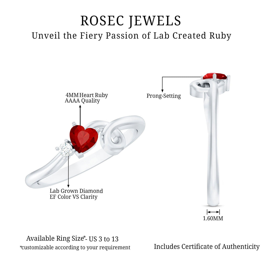Lab Created Ruby Ring – Twisted Heart Promise Band With Diamond Accent
