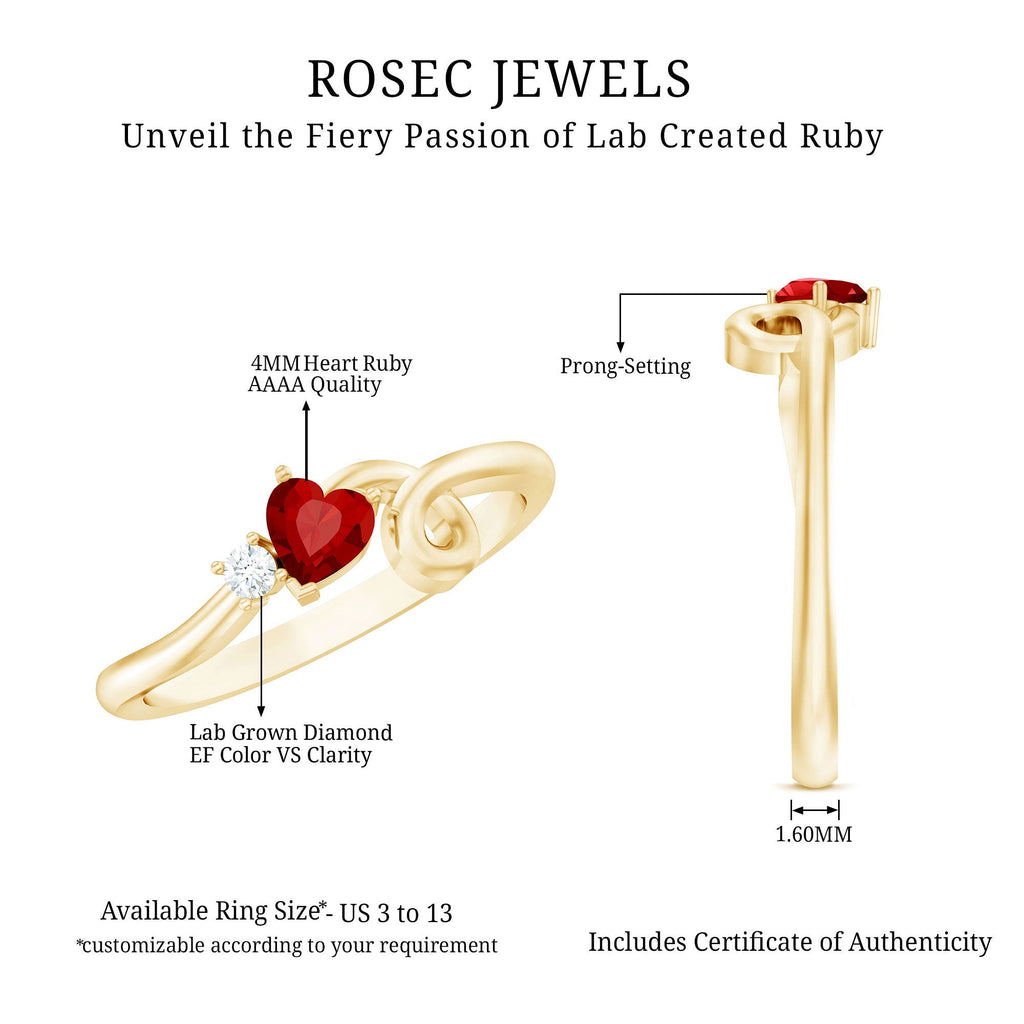 Lab Created Ruby Ring – Twisted Heart Promise Band With Diamond Accent