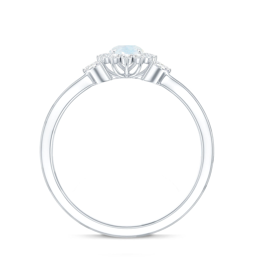 Real Moonstone and Diamond Flower Engagement Ring with Split Shank
