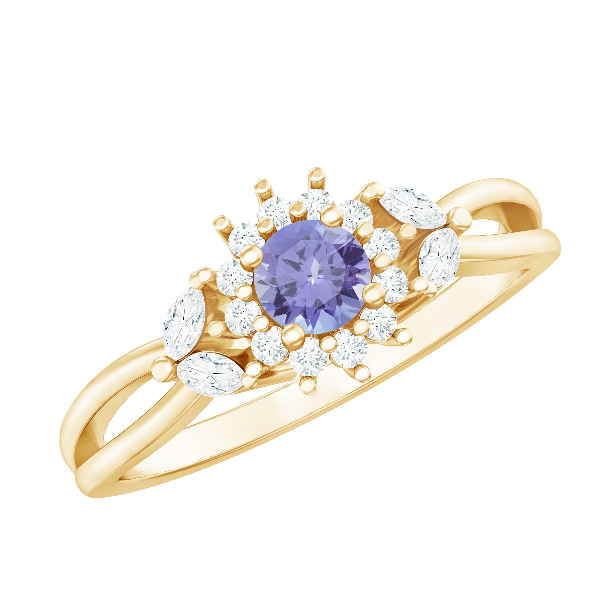 Tanzanite Engagement Ring – Split Shank Blue Gemstone With Diamond Accents