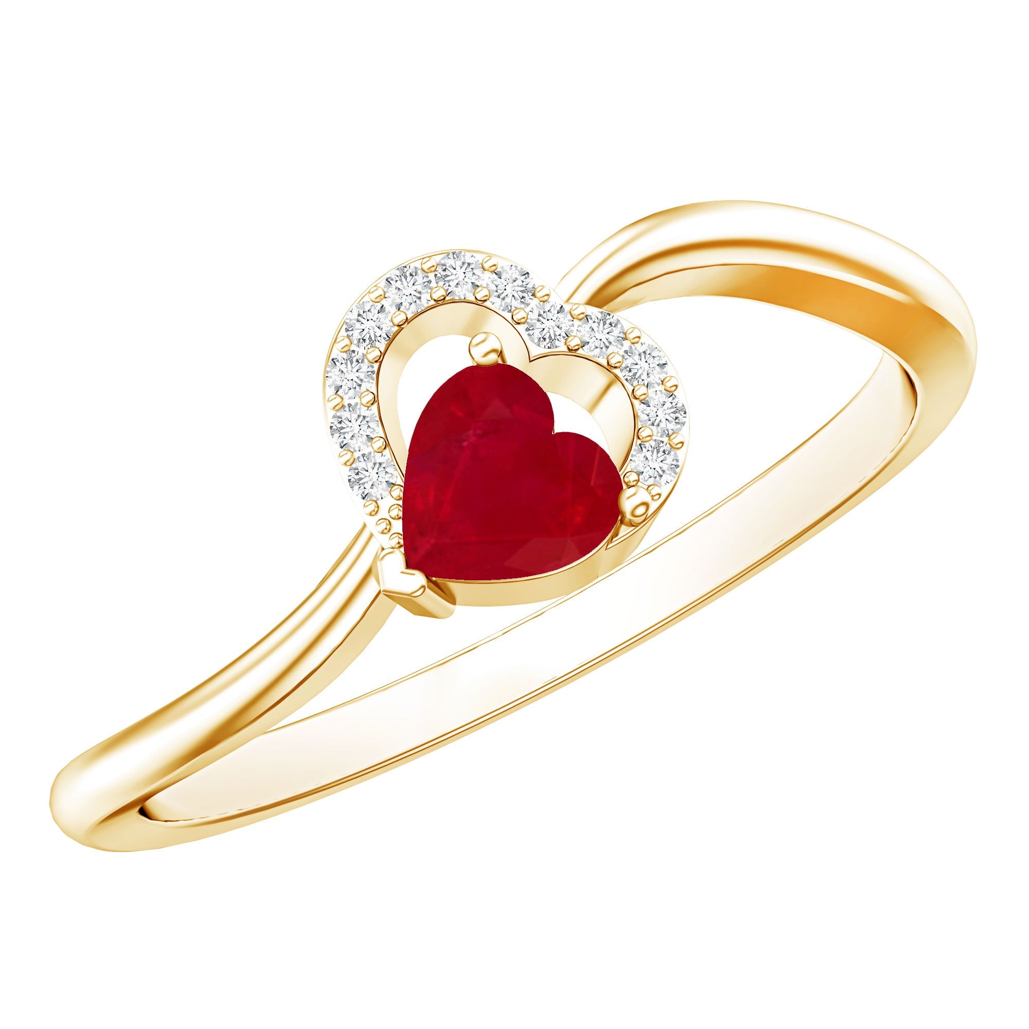 Ruby Heart Promise Ring – Natural Heart Shaped Ruby Diamond Band With Designer Setting