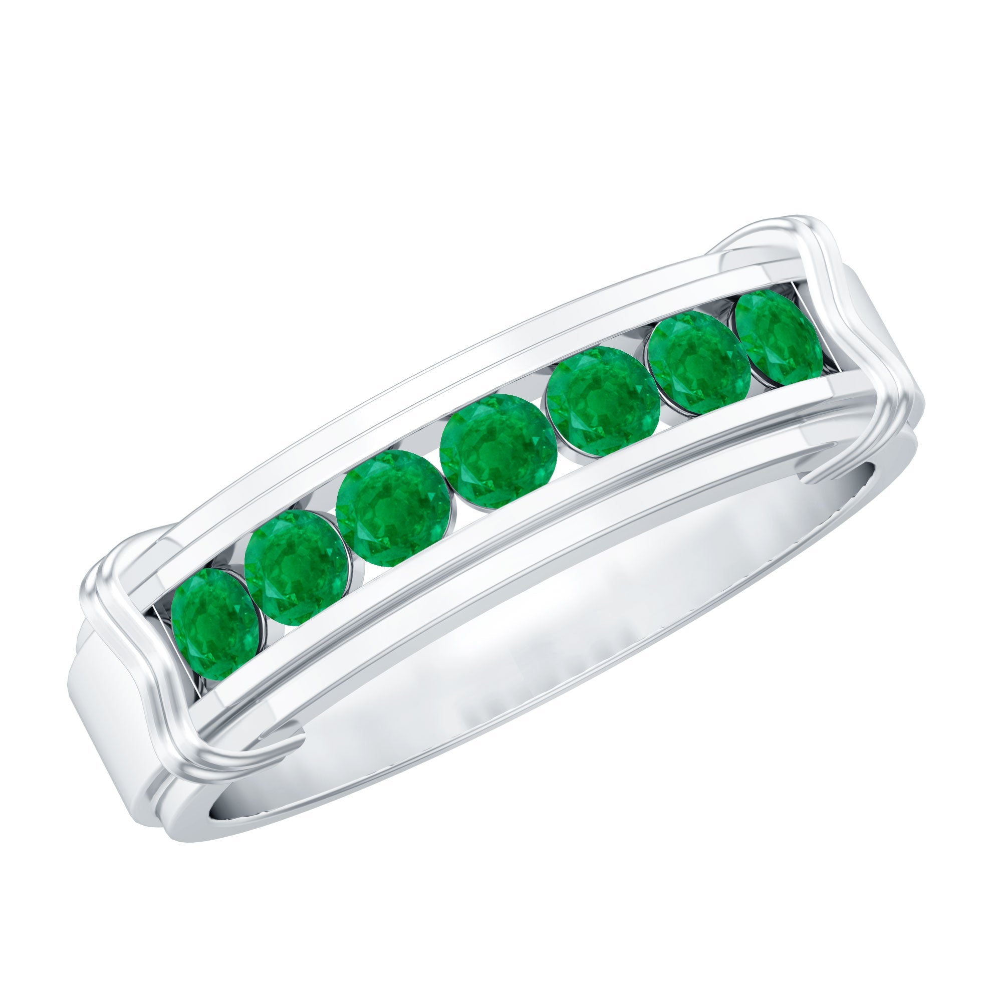 Emerald Wedding Band – Half Eternity Ring With Channel Set Green Gemstones