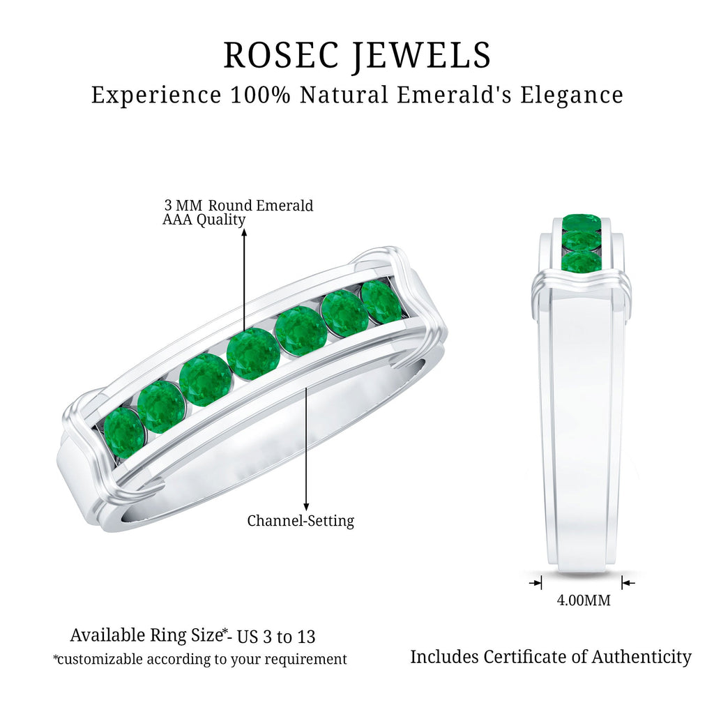 Emerald Wedding Band – Half Eternity Ring With Channel Set Green Gemstones