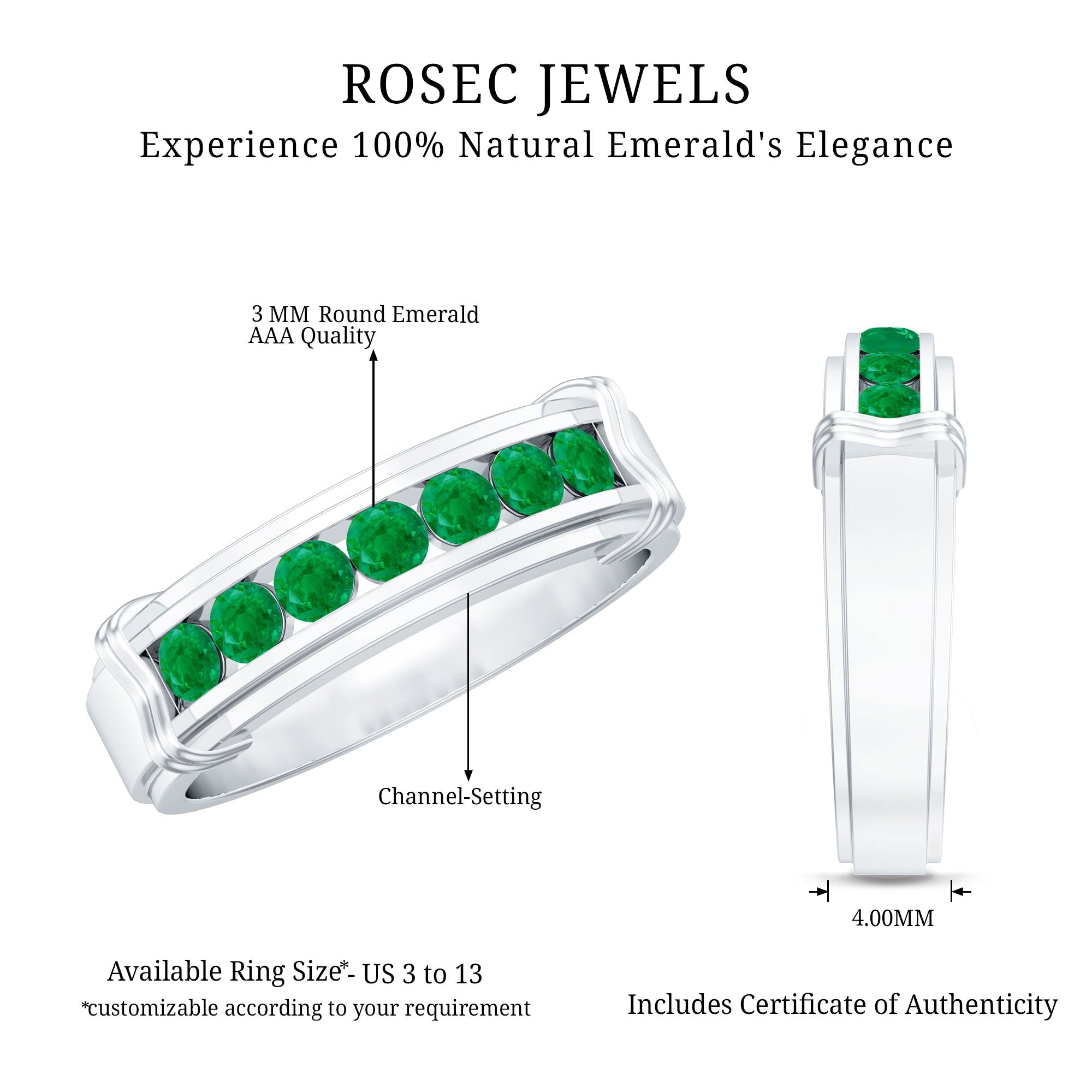 Emerald Wedding Band – Half Eternity Ring With Channel Set Green Gemstones