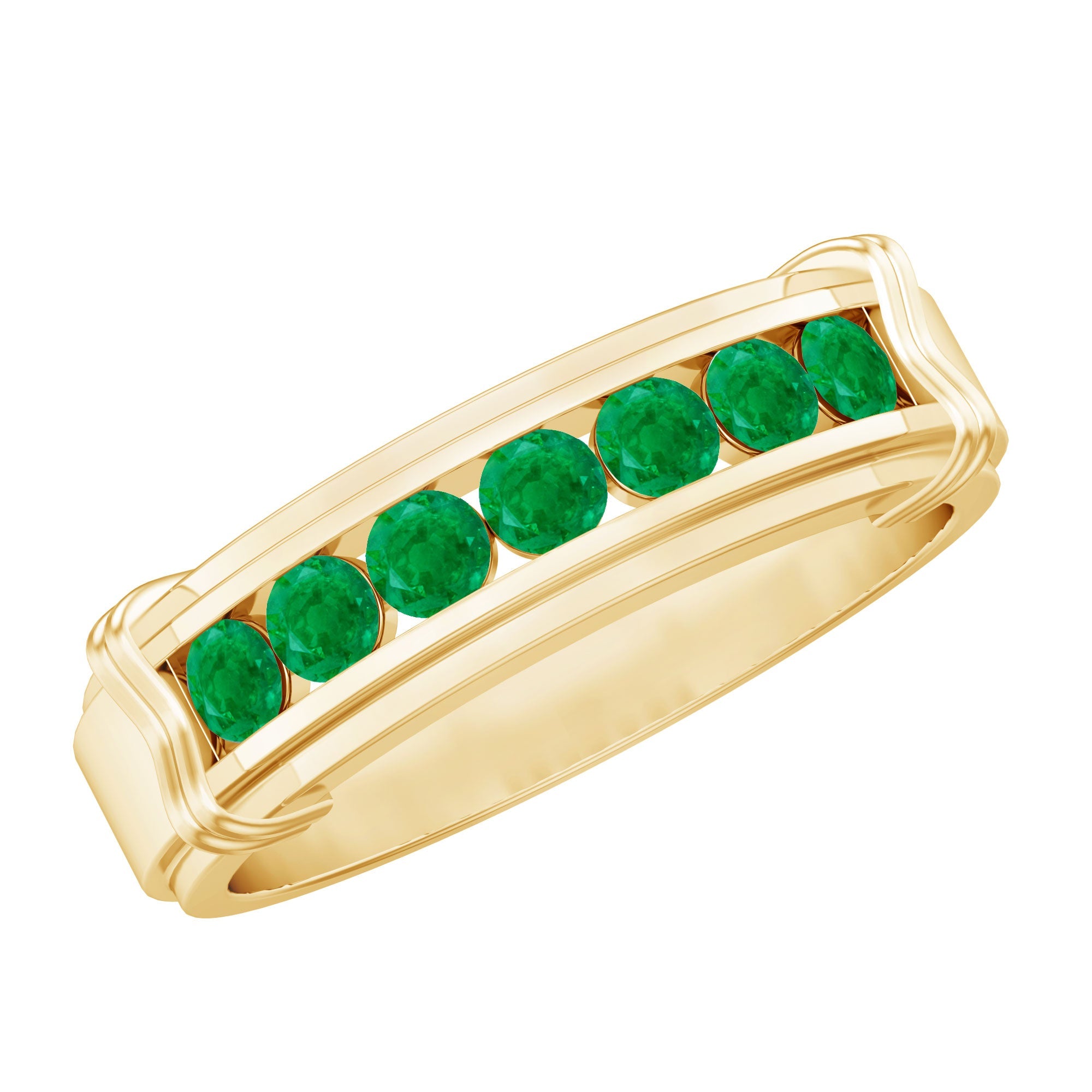 Emerald Wedding Band – Half Eternity Ring With Channel Set Green Gemstones