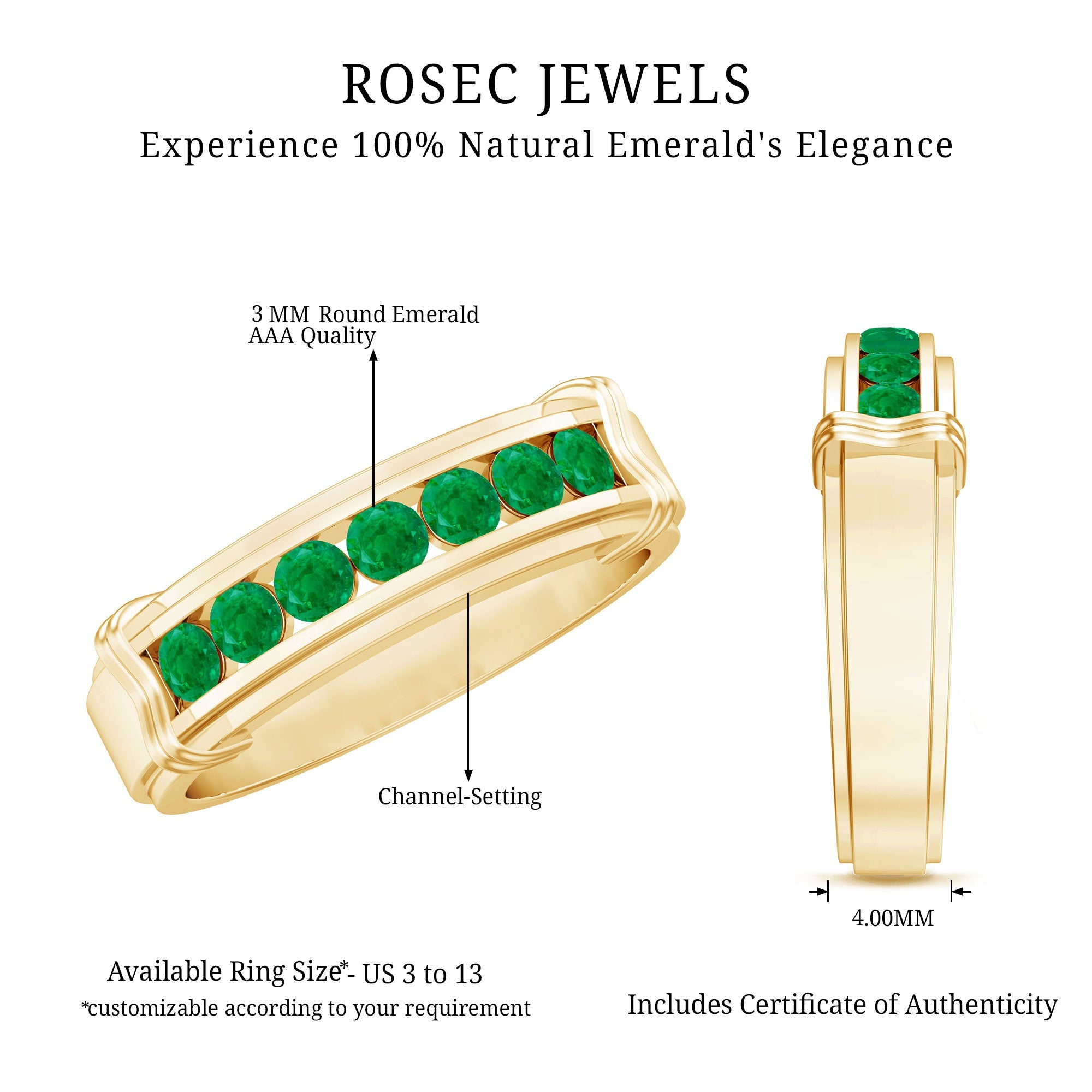 Emerald Wedding Band – Half Eternity Ring With Channel Set Green Gemstones