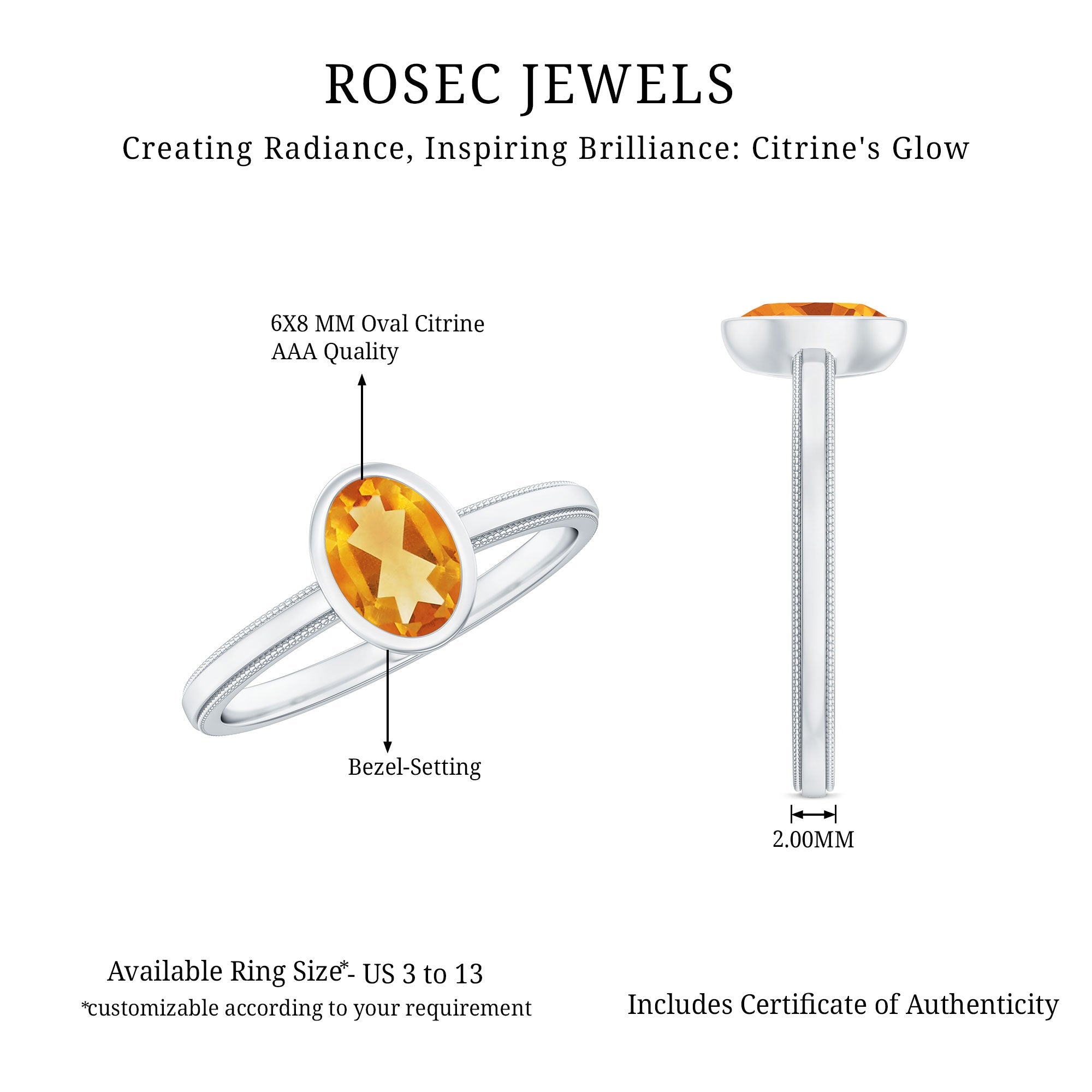 Natural 1 Carat Citrine Oval Engagement Ring in Bezel Setting