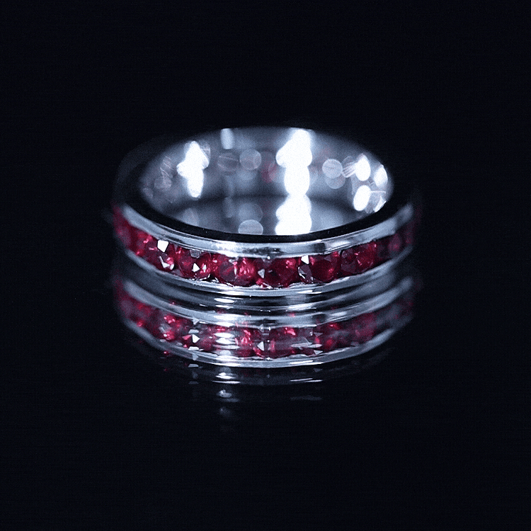 Created Ruby Eternity Ring – Full Channel Setting Band with Round Cut Stones