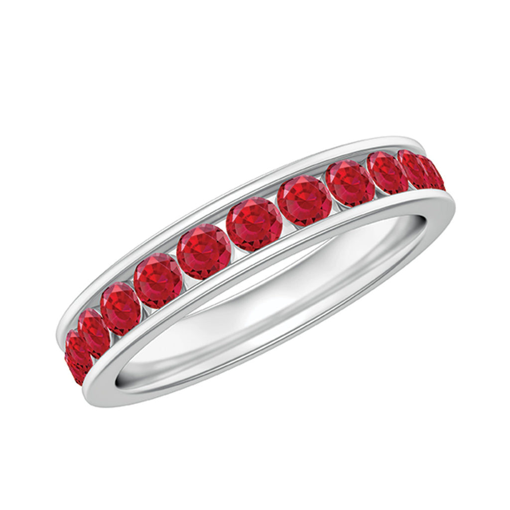 Created Ruby Eternity Ring – Full Channel Setting Band with Round Cut Stones