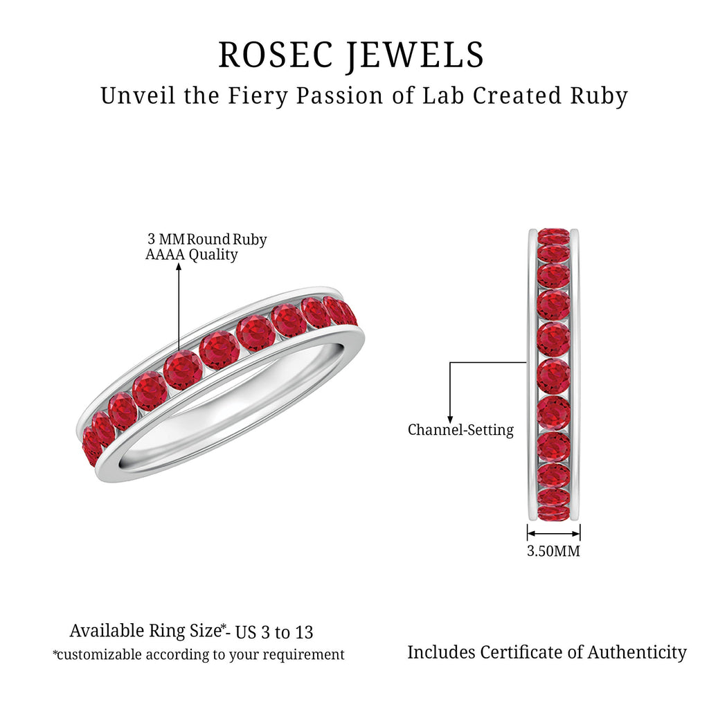 Created Ruby Eternity Ring – Full Channel Setting Band with Round Cut Stones
