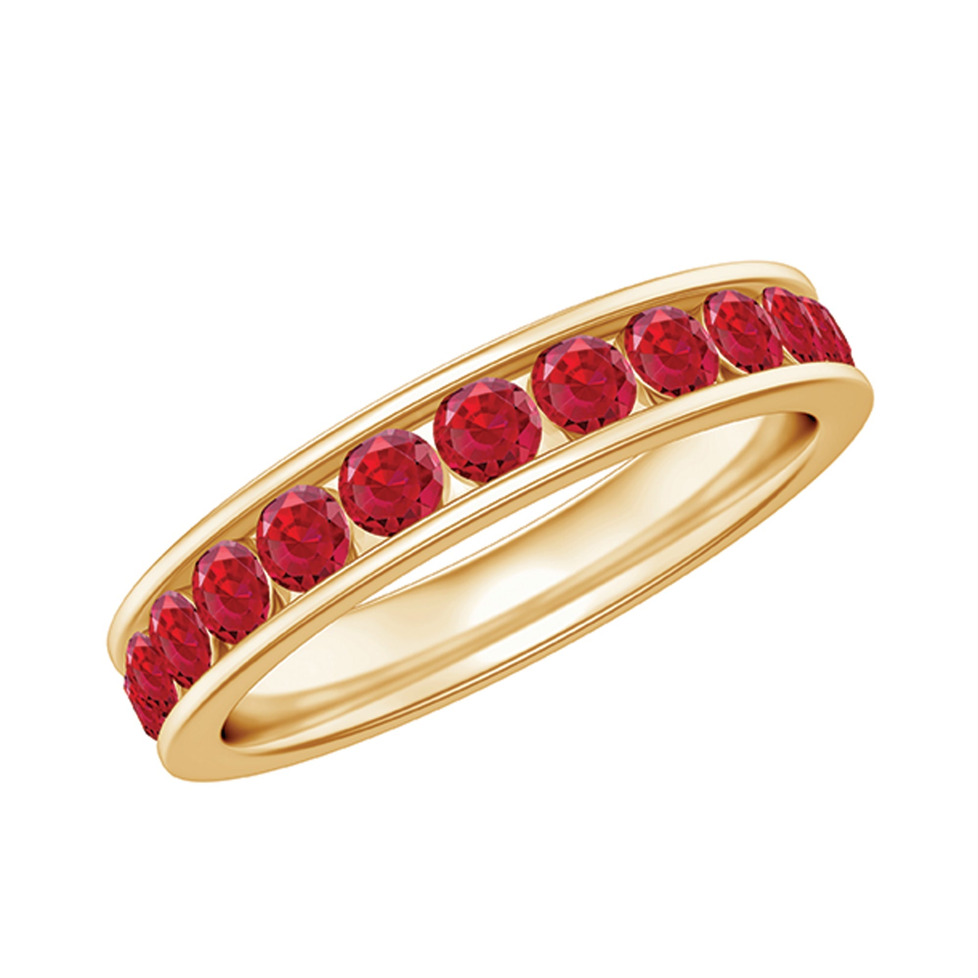 Created Ruby Eternity Ring – Full Channel Setting Band with Round Cut Stones