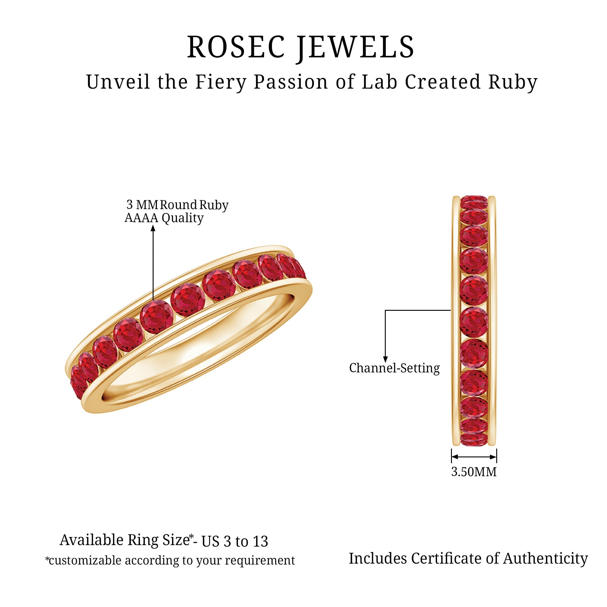 Created Ruby Eternity Ring – Full Channel Setting Band with Round Cut Stones