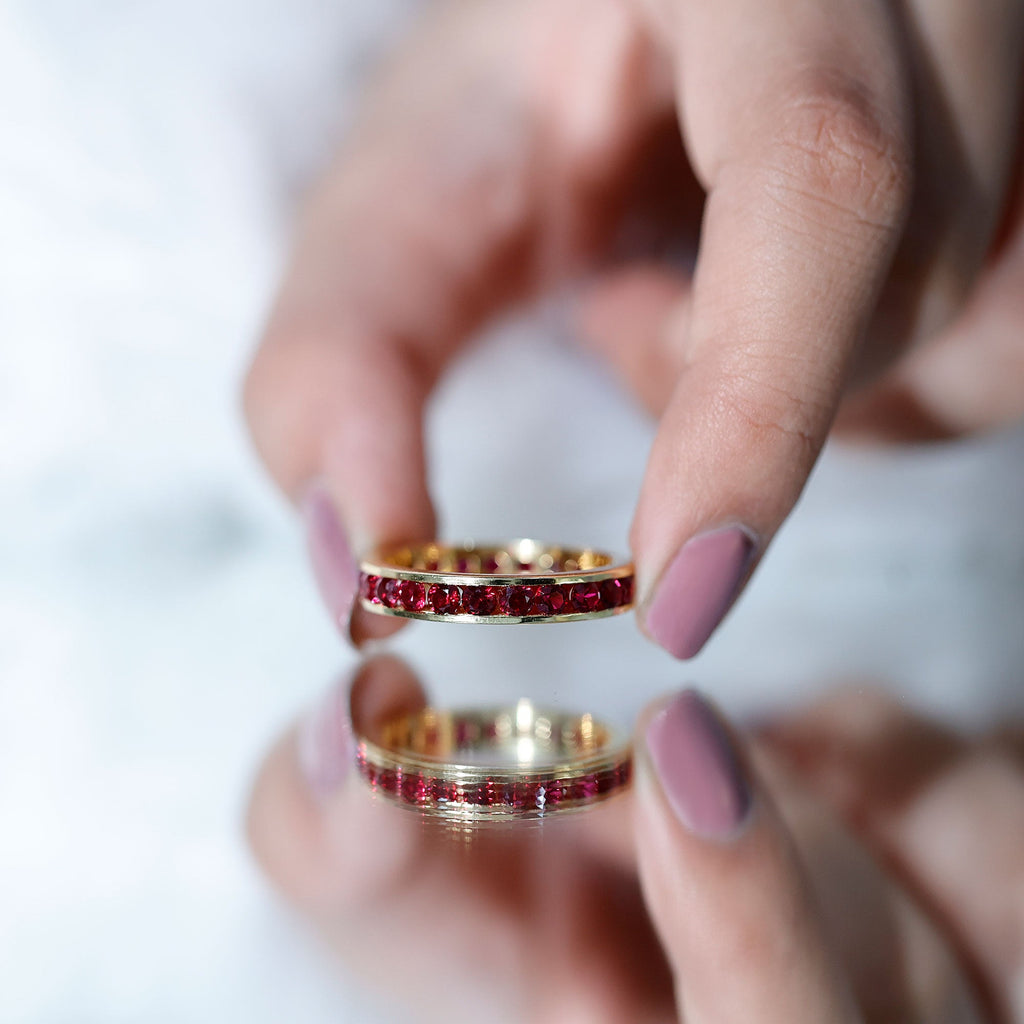 Created Ruby Eternity Ring – Full Channel Setting Band with Round Cut Stones