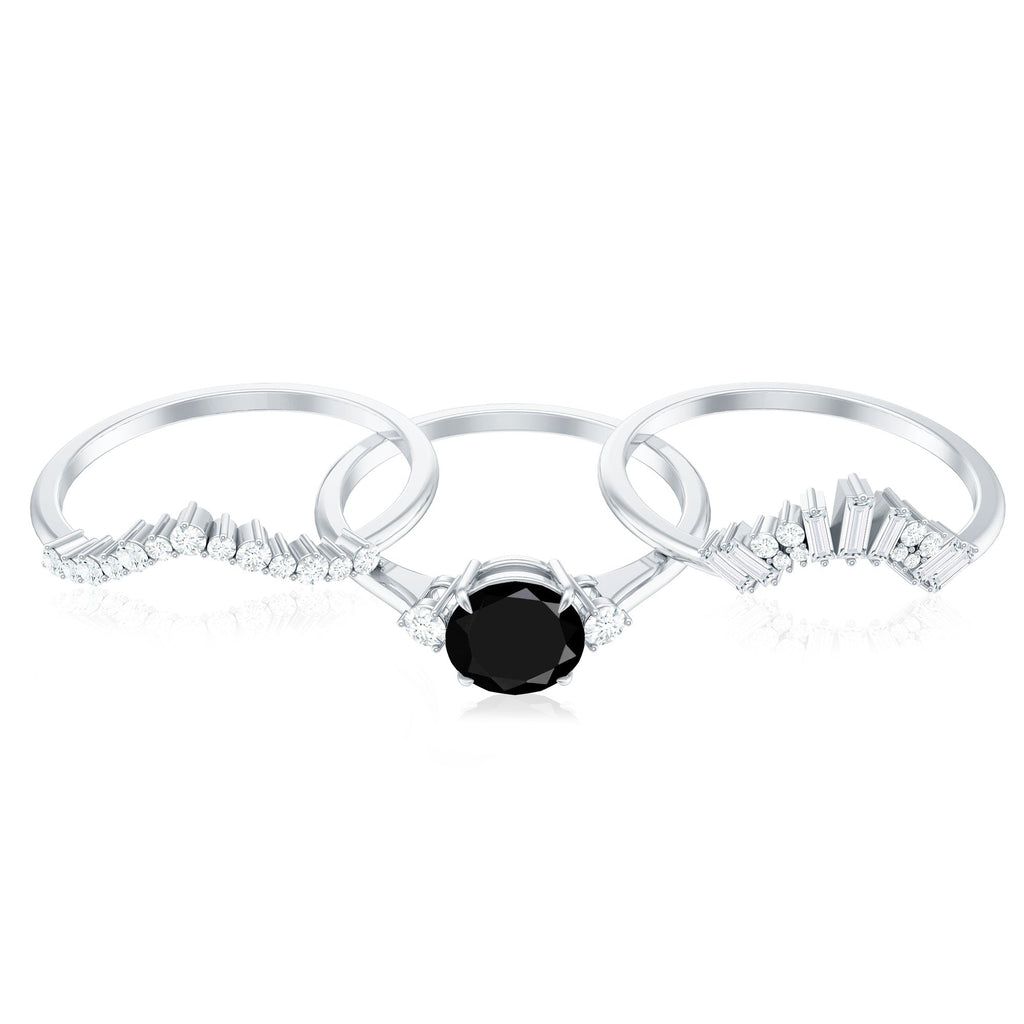 Vintage Looking Black Spinel 3 Piece Bridal Ring Set with Moissanite