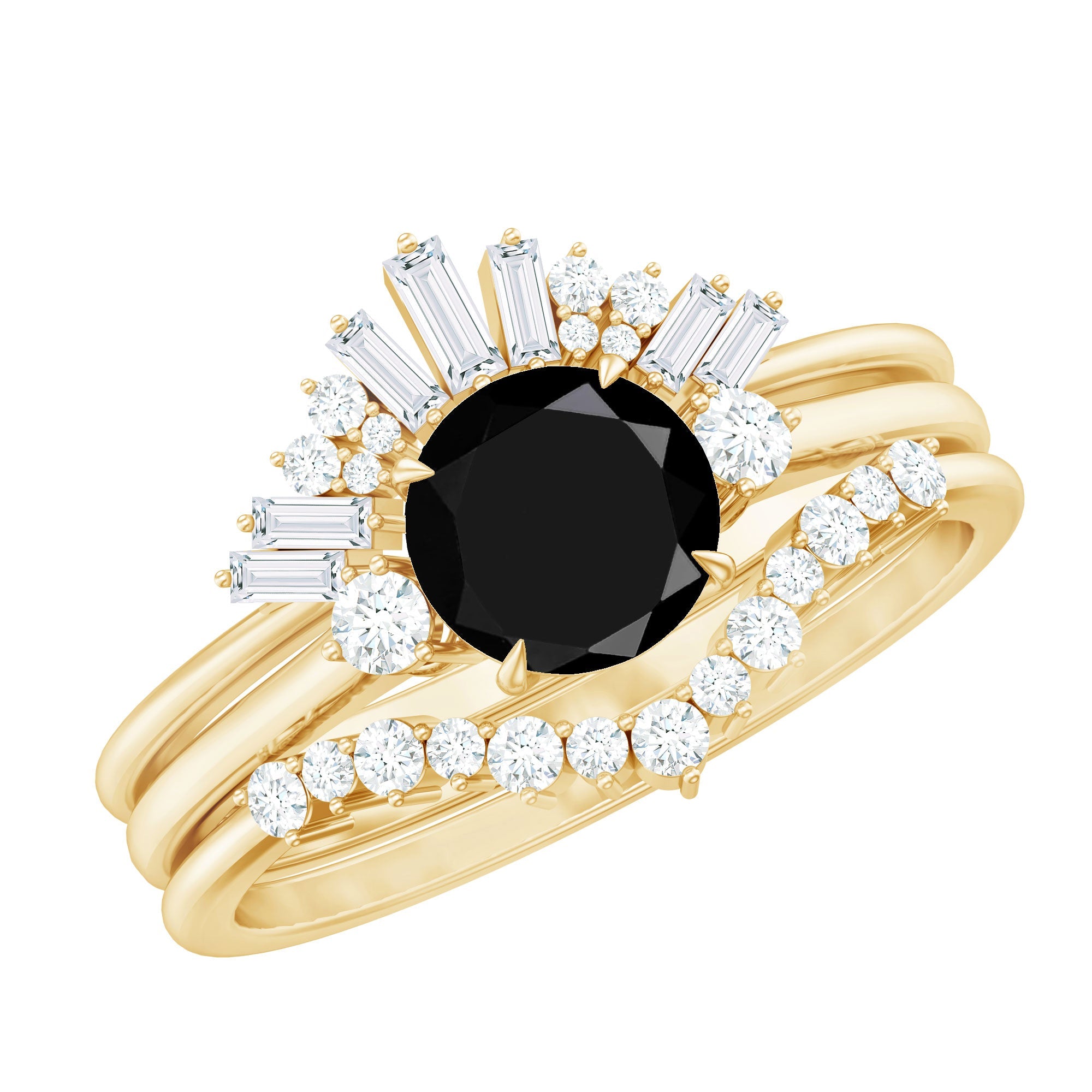Vintage Looking 2.6 Carat Black Spinel Bridal Ring Set with Moissanite