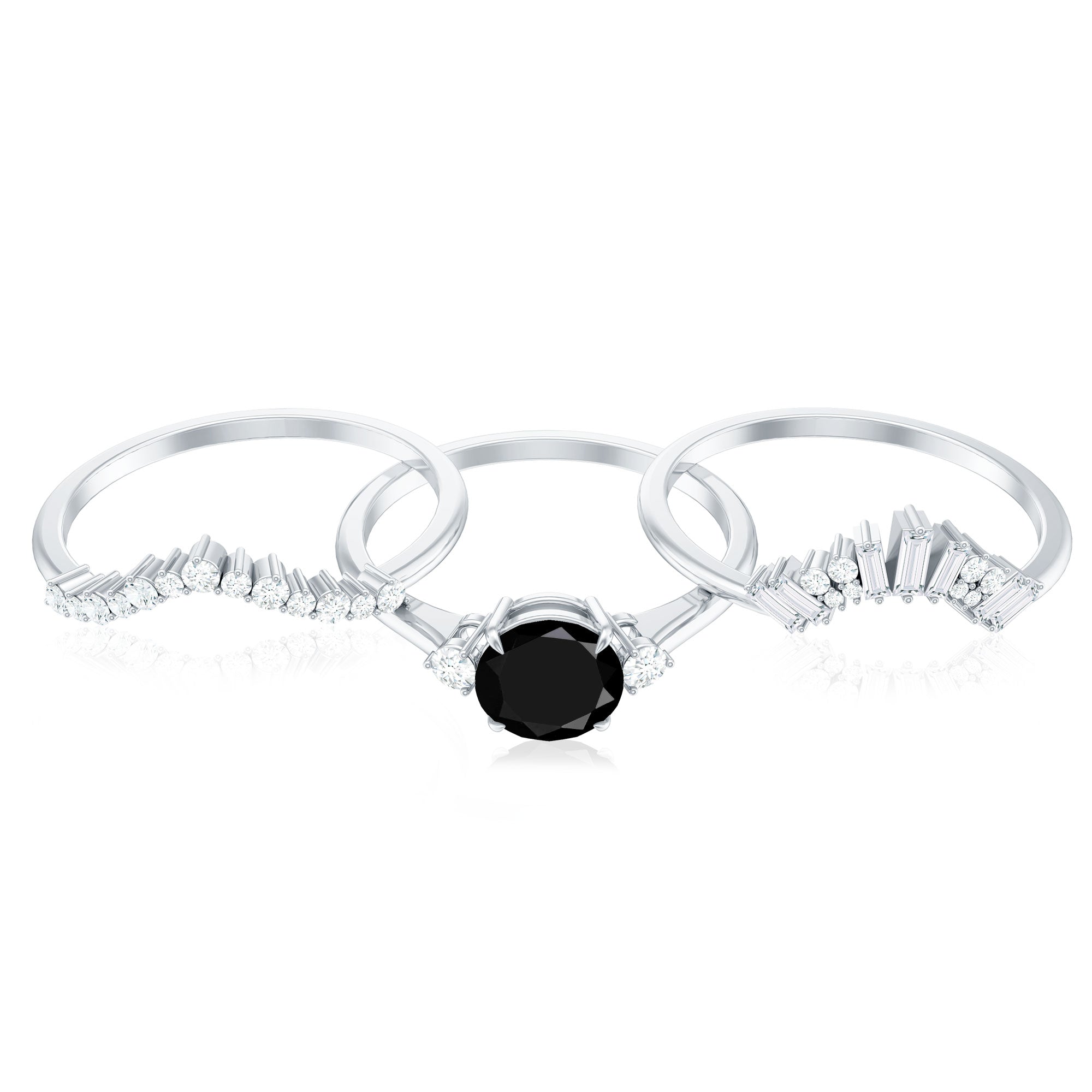 Certified 2 Carat Lab Grown Black and White Diamond 3 Piece Bridal Ring Set