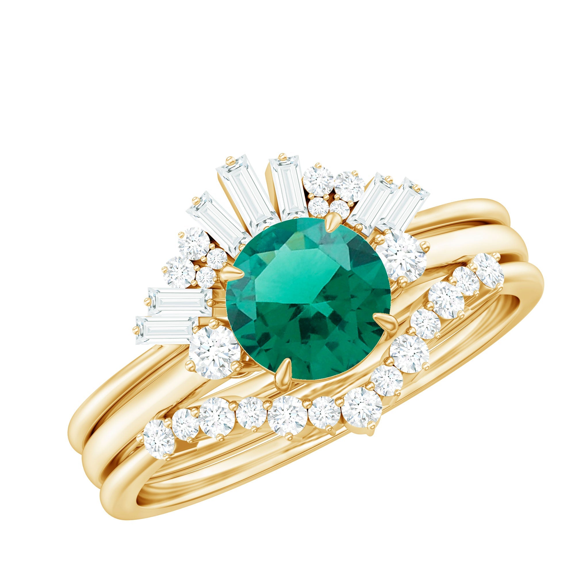 Lab Grown Emerald Ring Vintage Bridal Set – Diamond Wedding Bands Classic Style