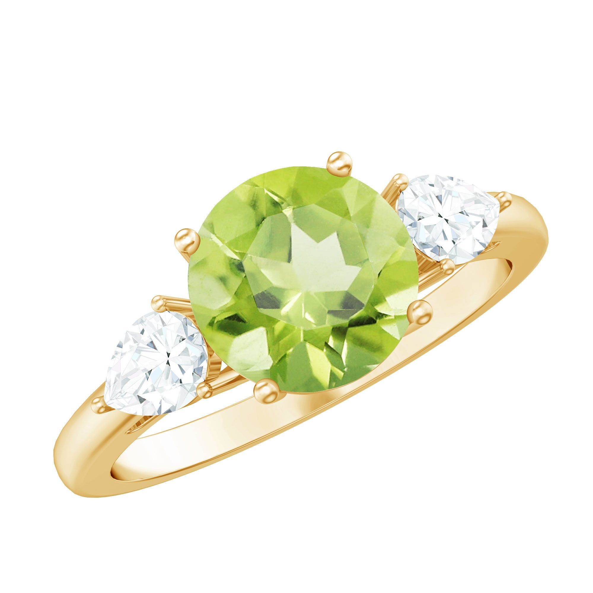 Peridot Engagement Ring – 2 Carat Three Stone Ring with Pear Shaped Moissanite