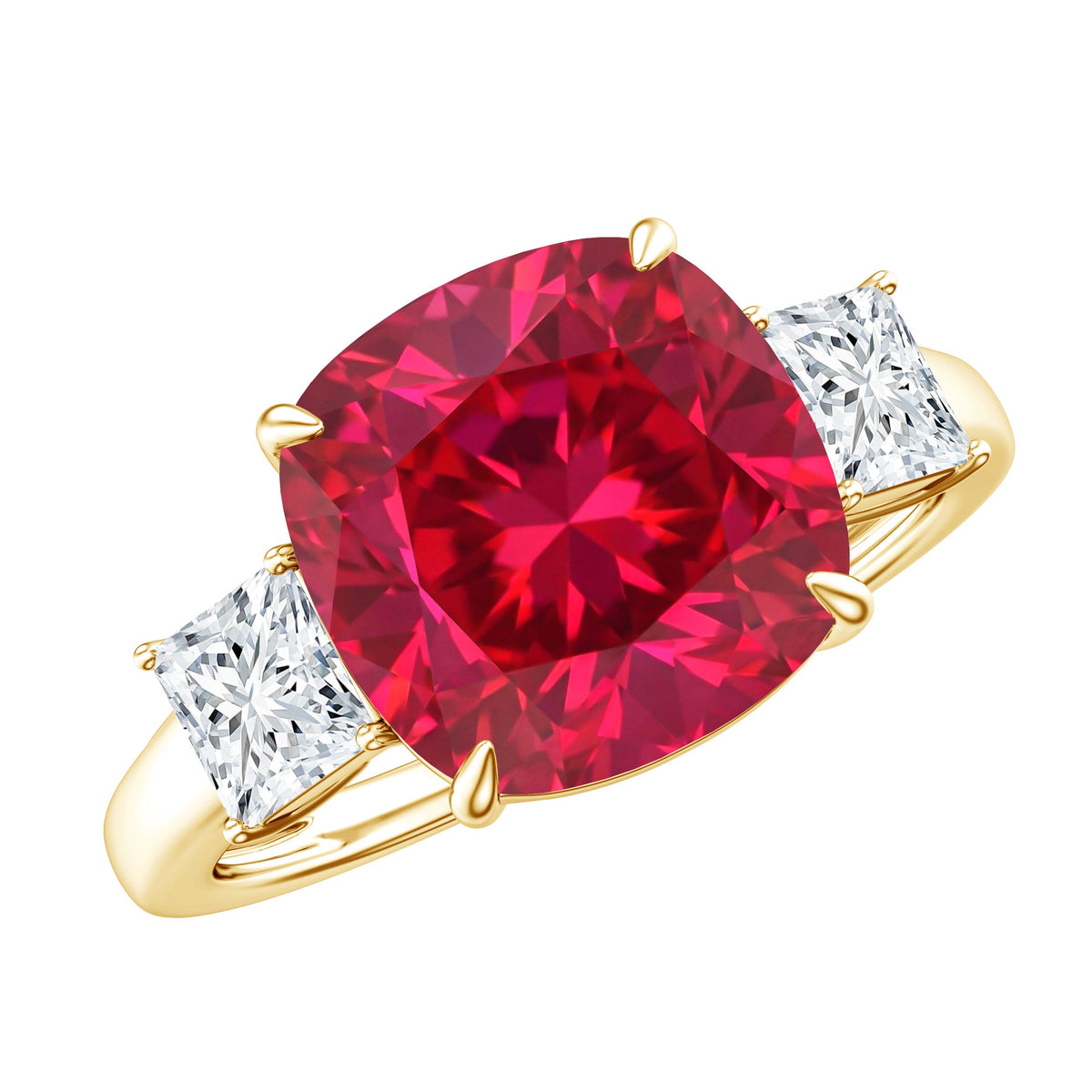 Lab Created Ruby Cushion Engagement Ring with Moissanite