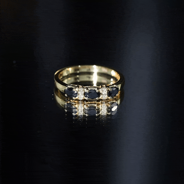 East West Set Black Onyx 3 Stone Anniversary Ring
