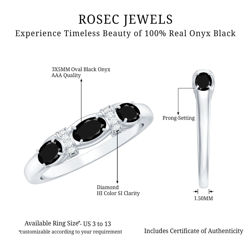 East West Set Black Onyx 3 Stone Anniversary Ring