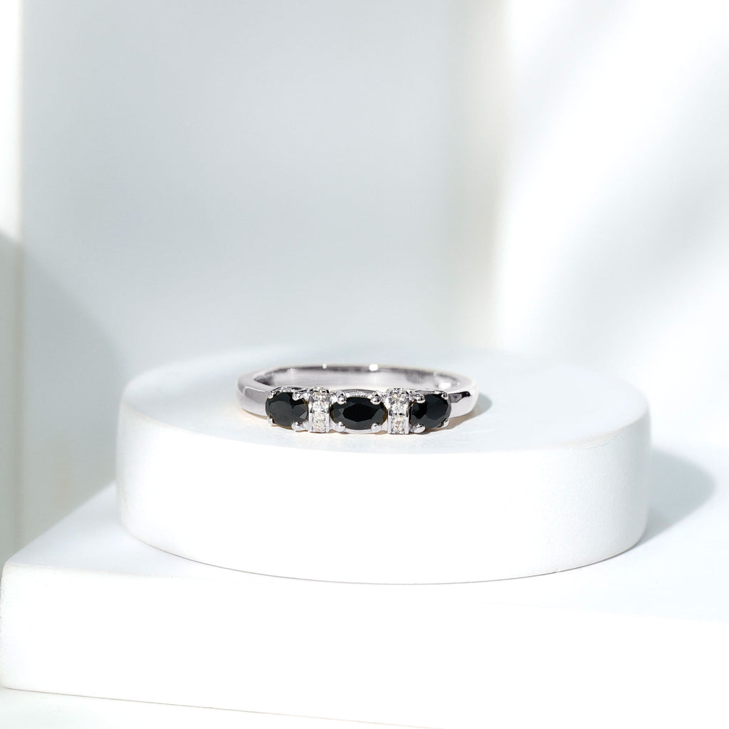 East West Set Black Onyx 3 Stone Anniversary Ring