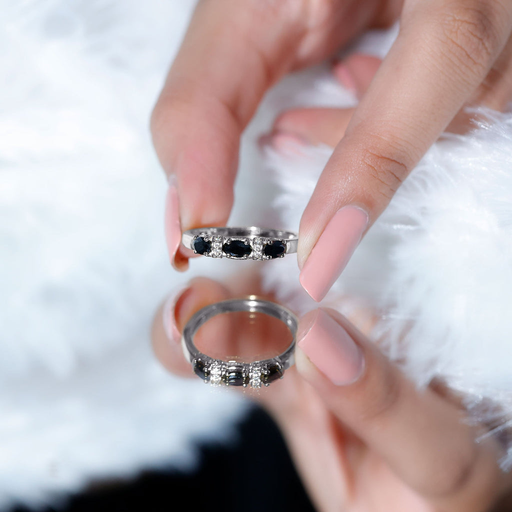 East West Set Black Onyx 3 Stone Anniversary Ring
