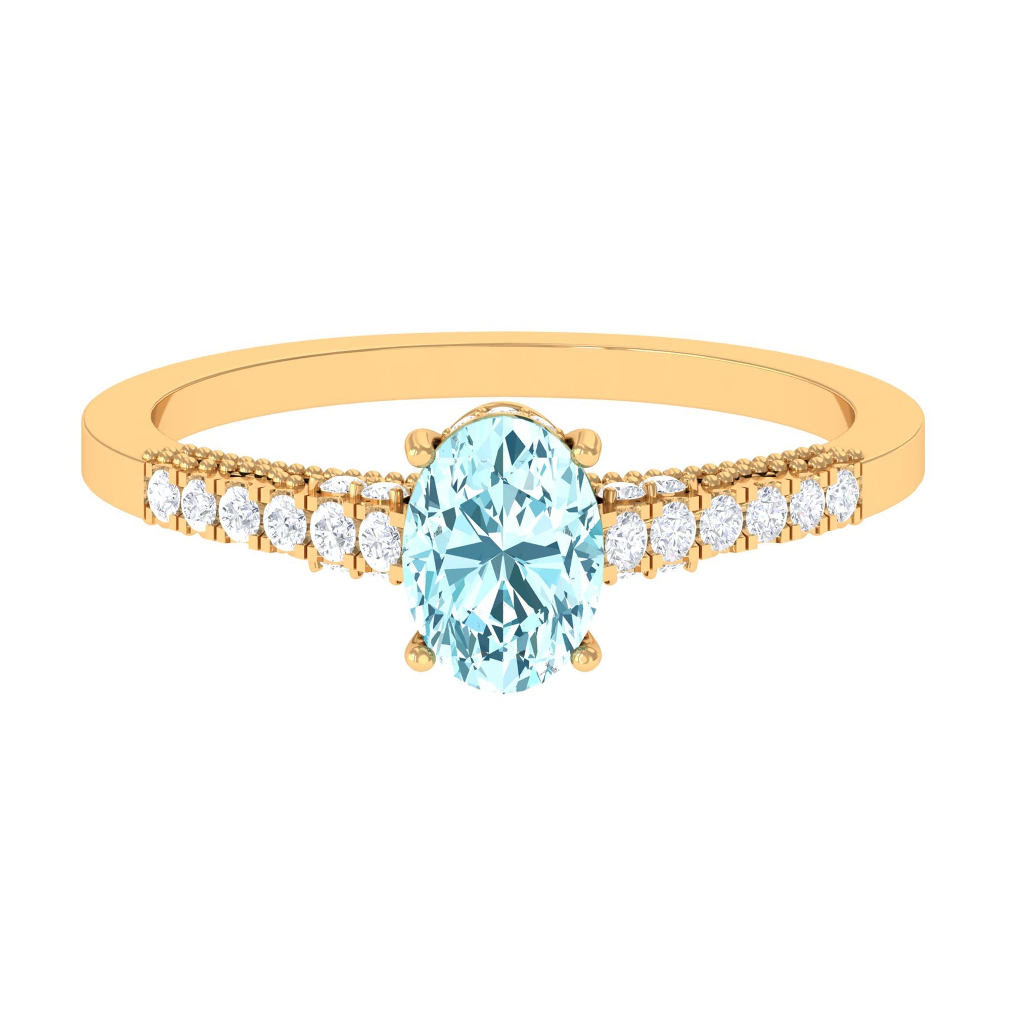 Aquamarine Engagement Ring – 1 Carat Oval Aquamarine With Diamond Side Stones