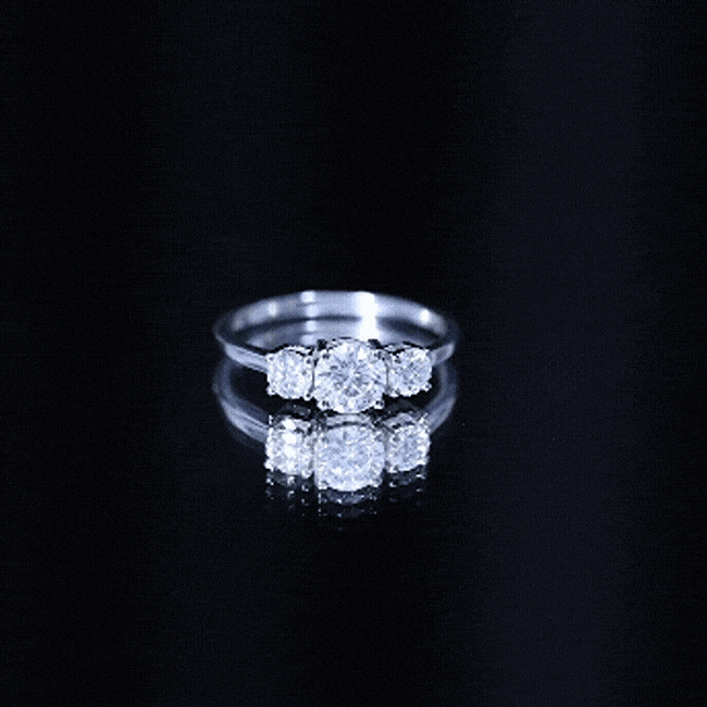 Moissanite Engagement Ring - Certified Three Stone Round Cut Trilogy Ring