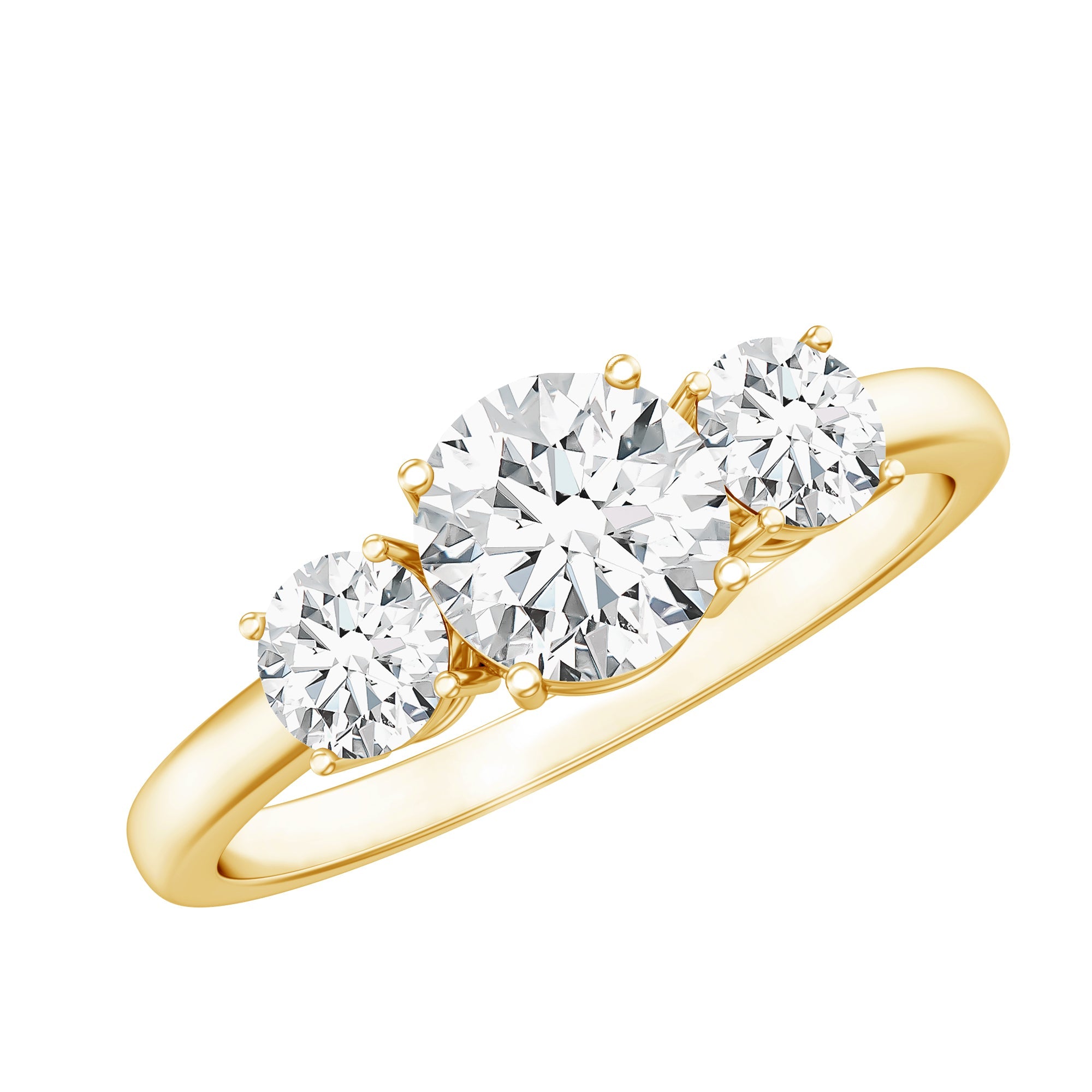 Moissanite Engagement Ring - Certified Three Stone Round Cut Trilogy Ring