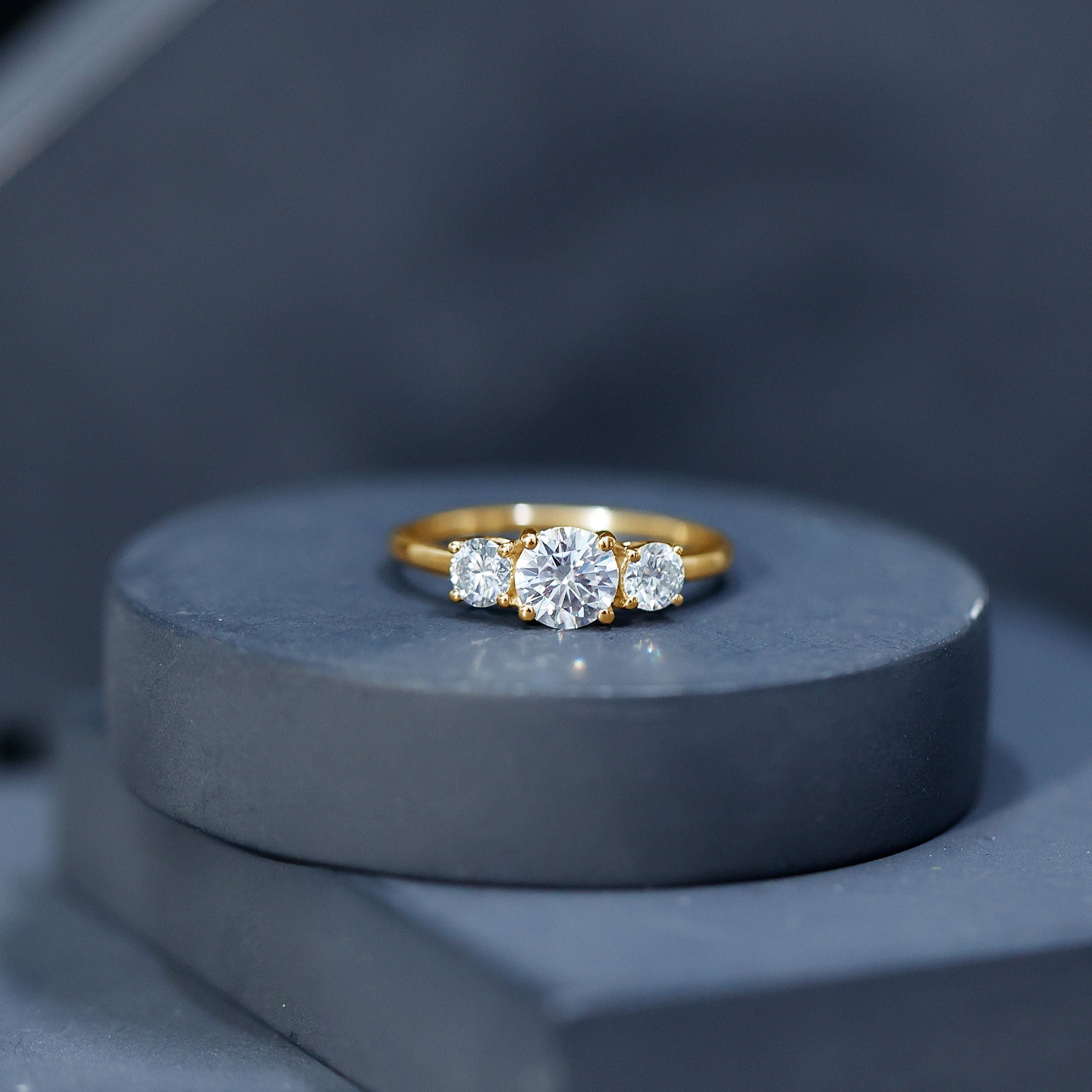 Moissanite Engagement Ring - Certified Three Stone Round Cut Trilogy Ring