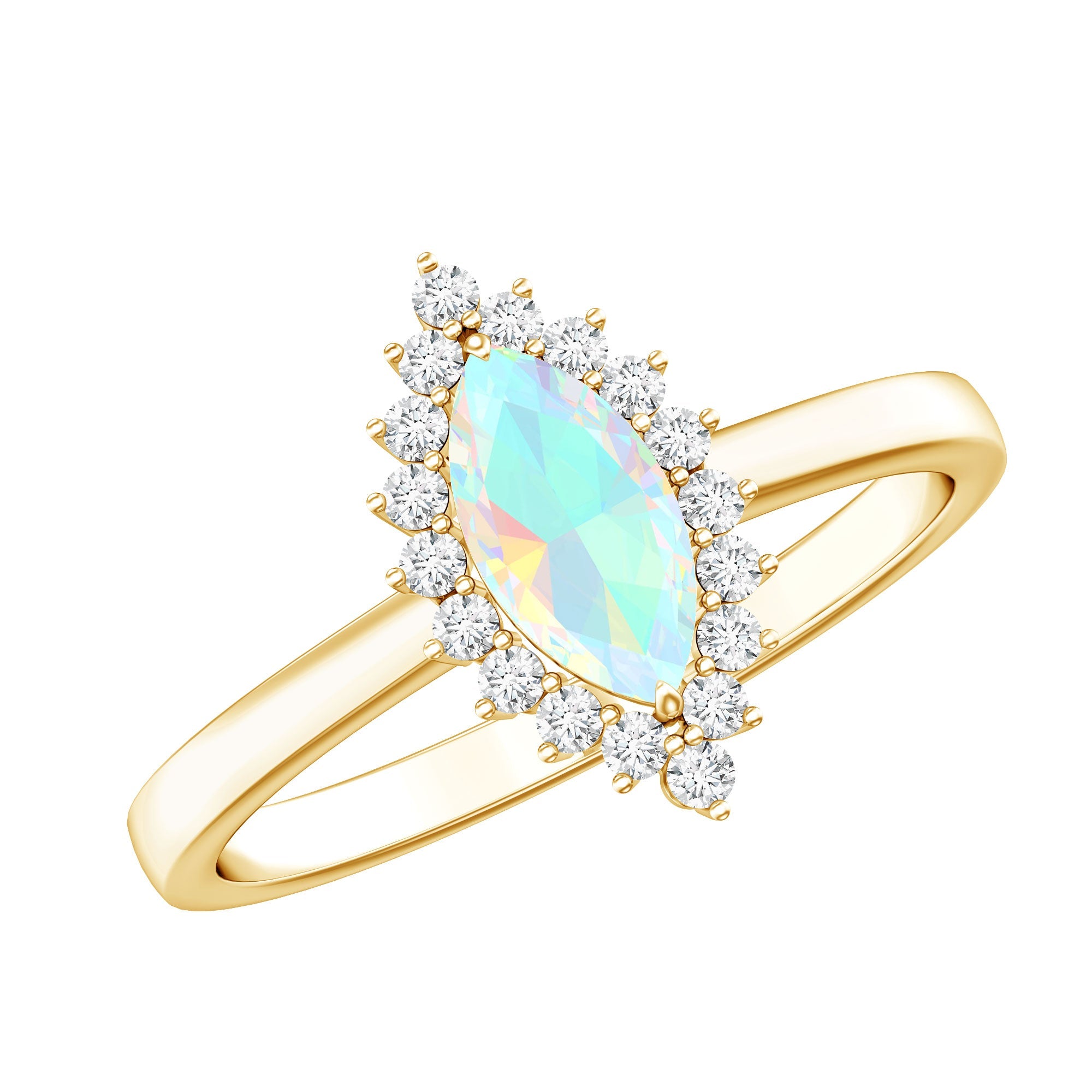 0.5 Carat Ethiopian Opal Marquise Cut Engagement Ring with Diamond Halo