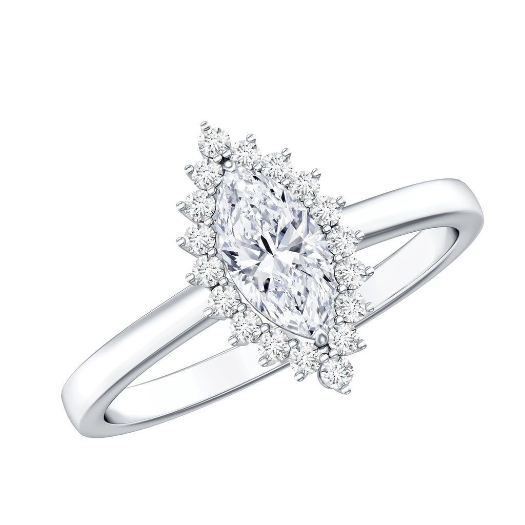 Moissanite Engagement Ring - Marquise Cut Halo With D Color VS1 Clarity Stone