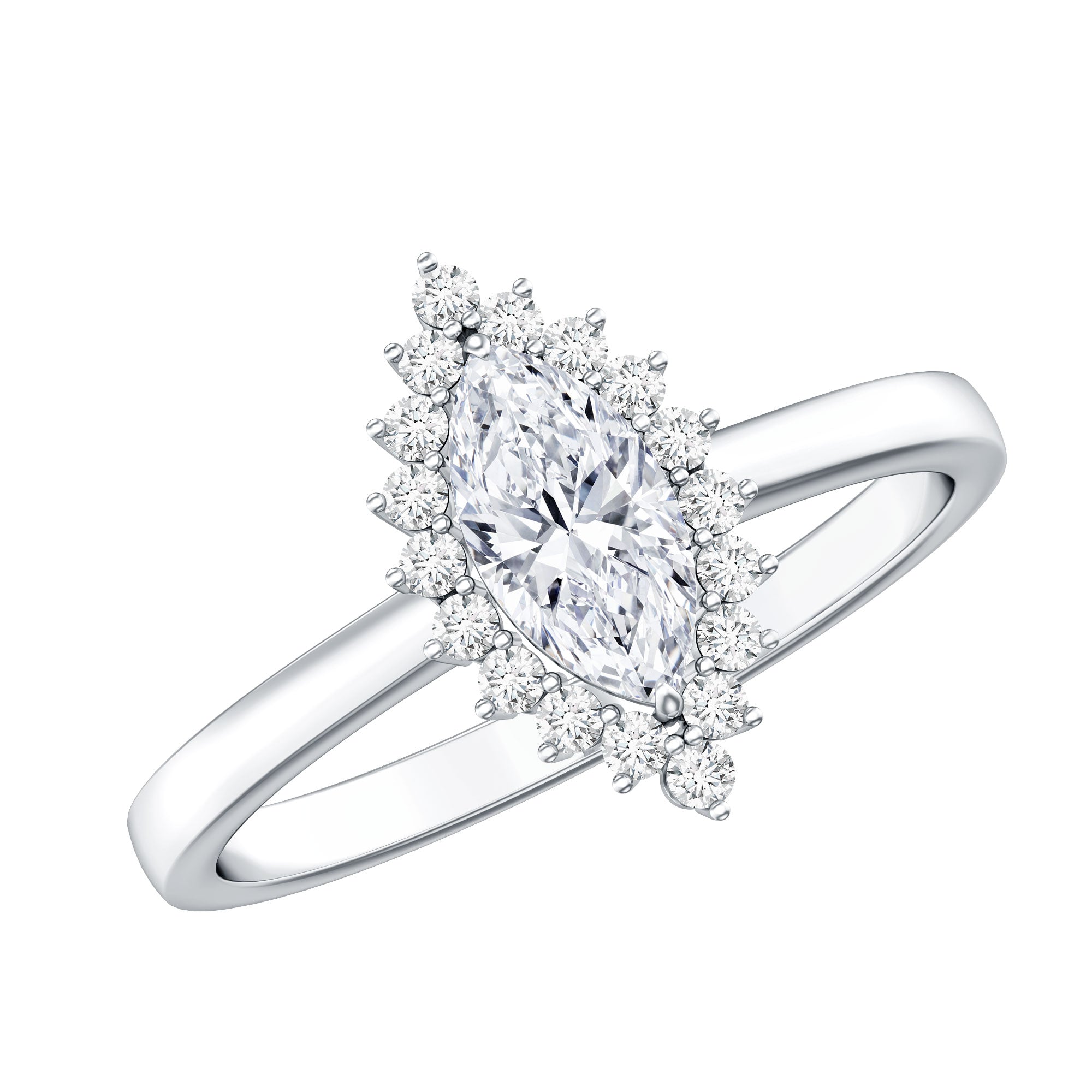 Moissanite Engagement Ring - Marquise Cut Halo With D Color VS1 Clarity Stone