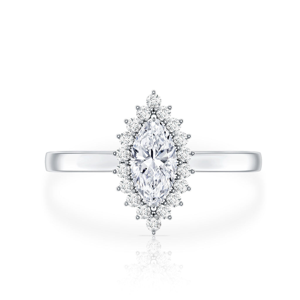 Moissanite Engagement Ring - Marquise Cut Halo With D Color VS1 Clarity Stone