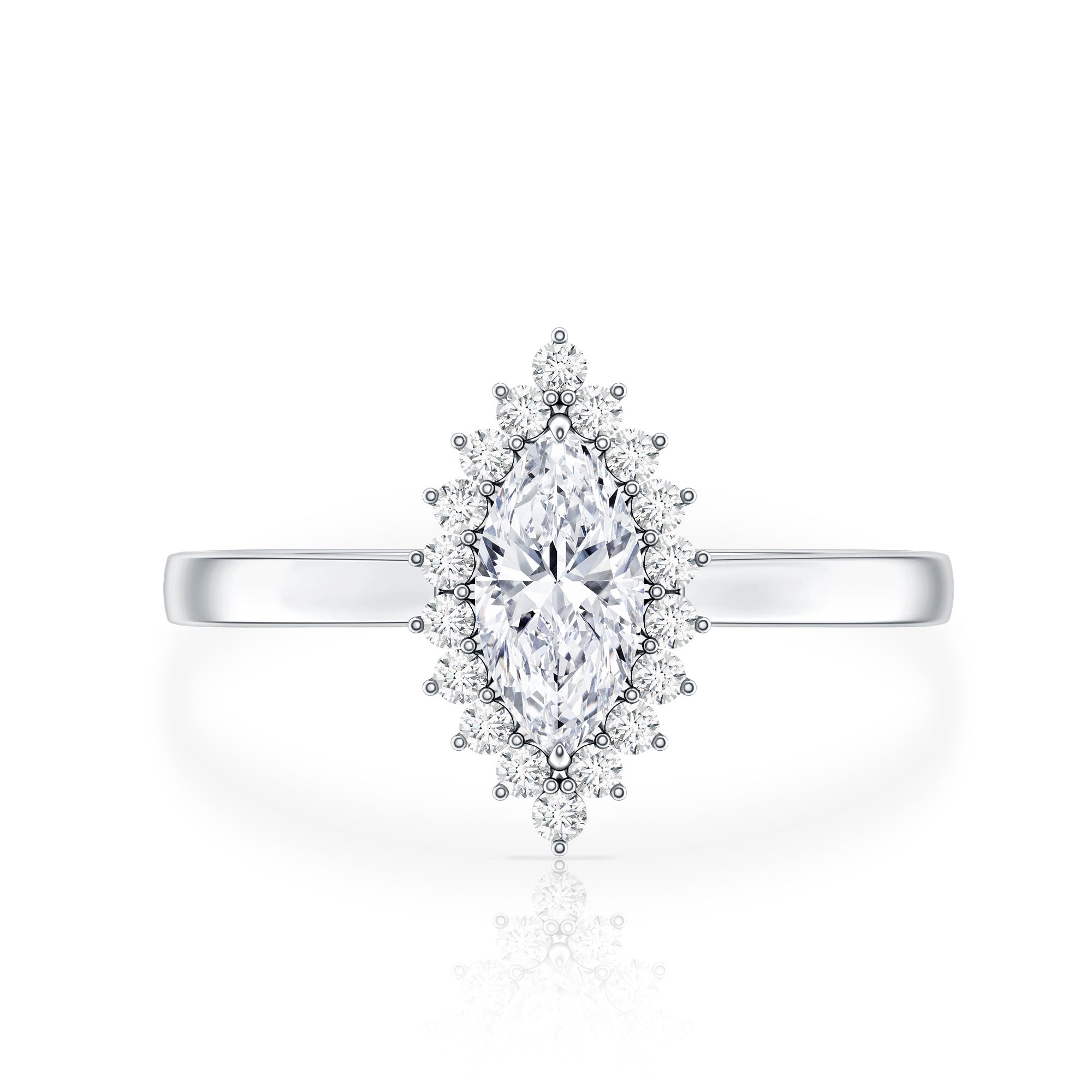Moissanite Engagement Ring - Marquise Cut Halo With D Color VS1 Clarity Stone