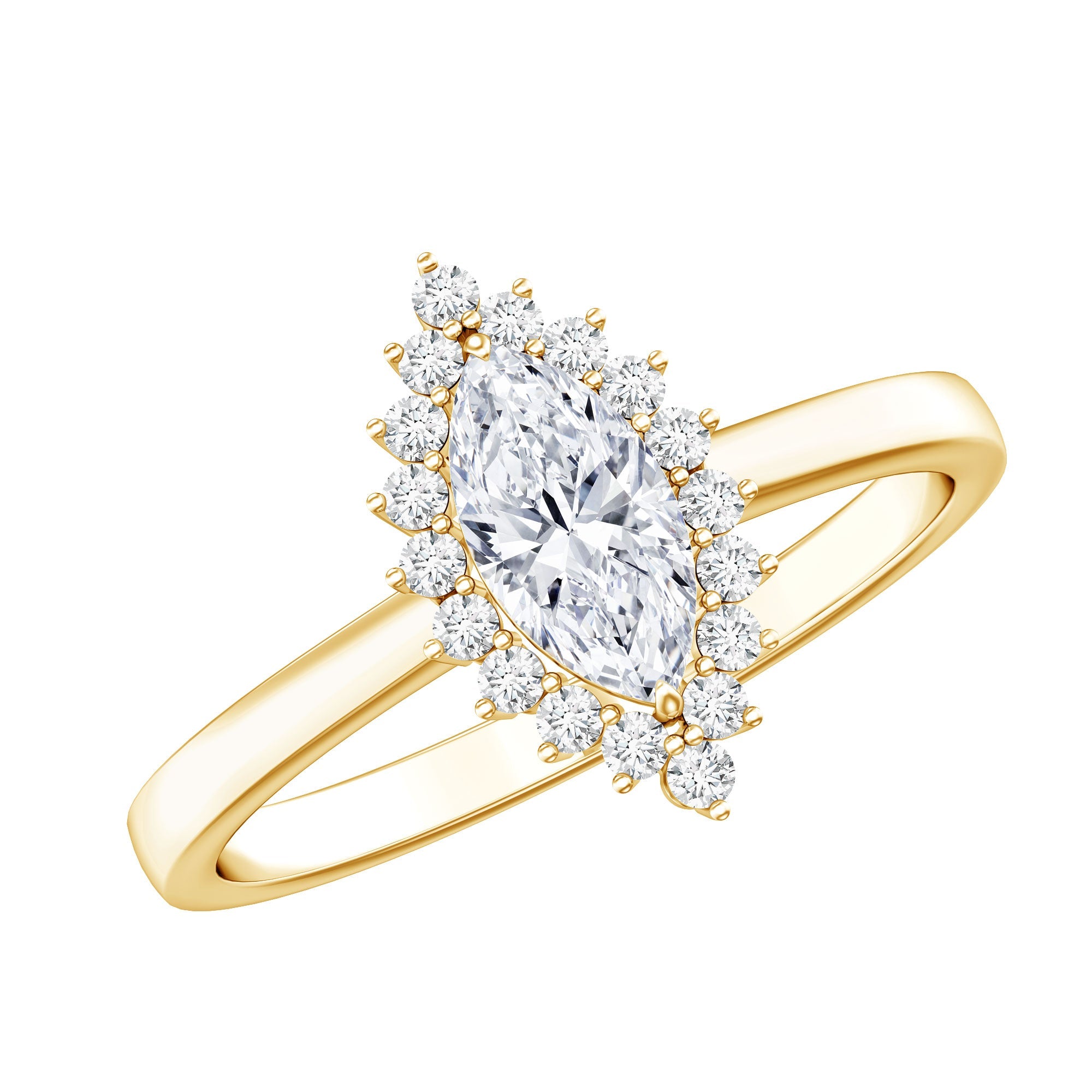 Moissanite Engagement Ring - Marquise Cut Halo With D Color VS1 Clarity Stone