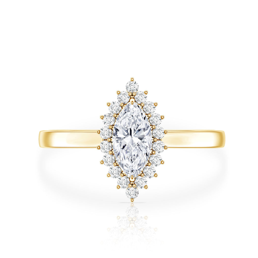 Moissanite Engagement Ring - Marquise Cut Halo With D Color VS1 Clarity Stone